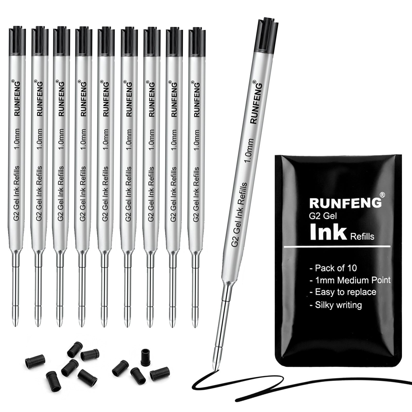 Pack of 10 Replaceable Ballpoint Pen Refills, G2 Gel Ink Refills,1mm Medium Point,Twist Pen Refill,Ball Point Pen Refills,Ink Refills for Pens,Black