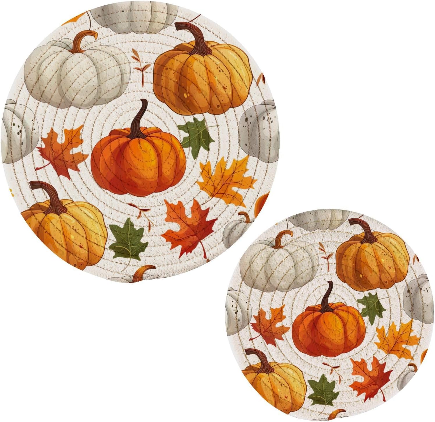 YETTASBIN Autumn Harvest Pumpkin Round Trivets Pot Holders 2 Pcs, Heat Resistant Cotton Thread Weave Trivets for Hot Dishes, Cooking, Baking, Farmhouse, Kitchen Decor