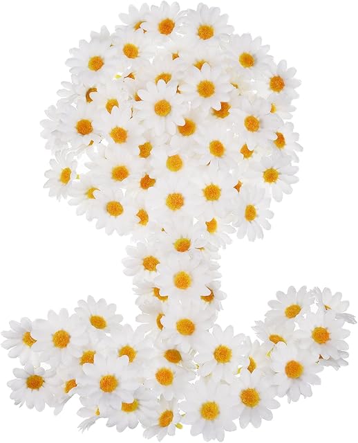 Willbond 100 Packs White Fabric Daisy Flower Heads Fake Flowers 4 cm Artificial Daisies Craft for Easter Bonnet Wedding Party Decorations