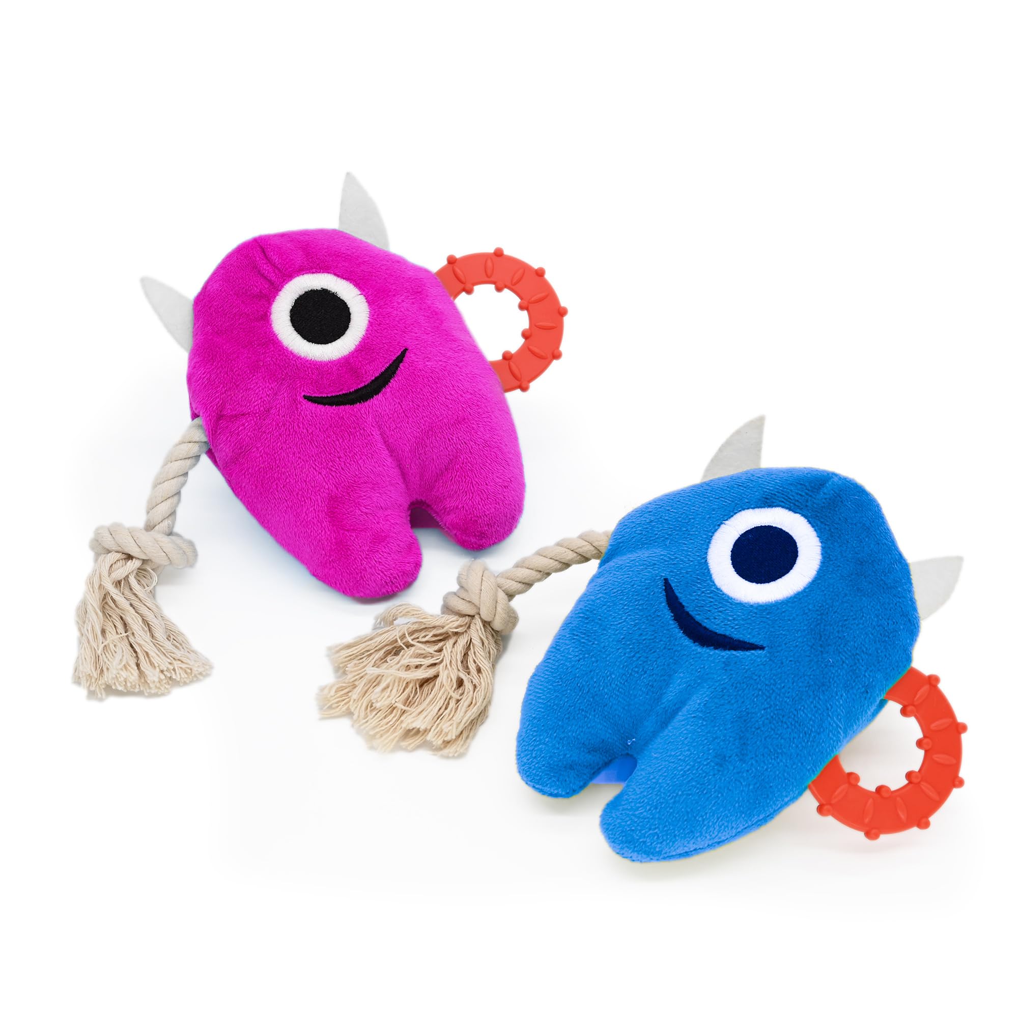 Onmygogo Large Dog Squeaky Chew Toys, Stuffed Plush Dog Toys Durable Tug of War Rope Toys Puppy Toys, Monster Toys(set of 2