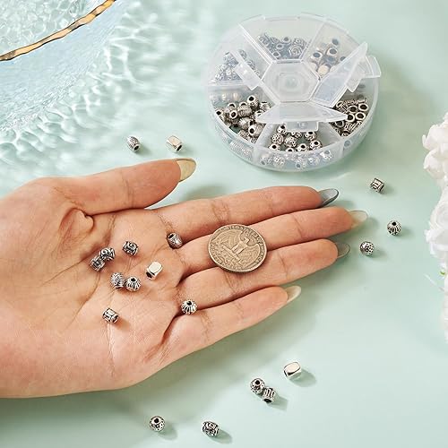 Miniatura 5 de Craftdady Cuentas espaciadoras de aleación tibetana mezcladas Antiuqe Perlas sueltas, Metal Plata Zinc Concha