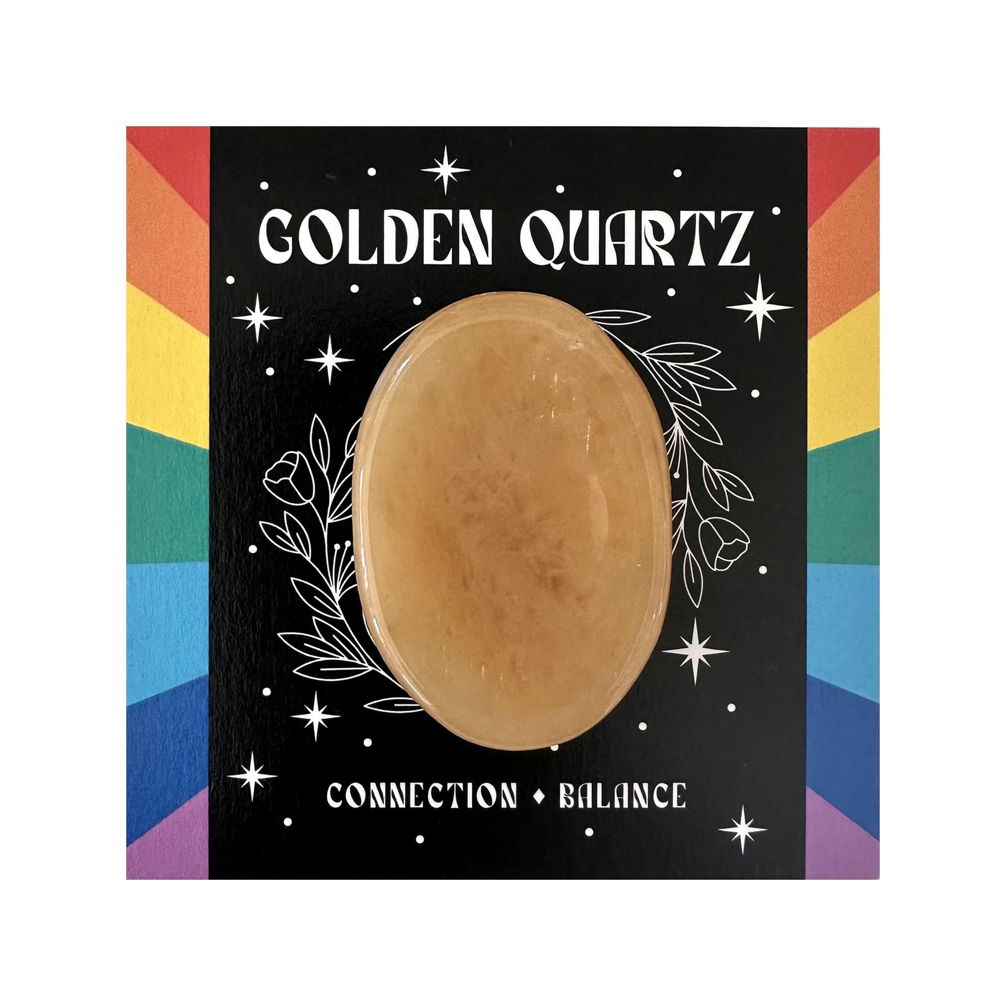 Wee Blue Coo Golden Quartz Thumb Stone Healing Crystal - Amplify Intentions Healing Energy Stress Relief Worry Stone in Presentation Gift Box Stocking Filler