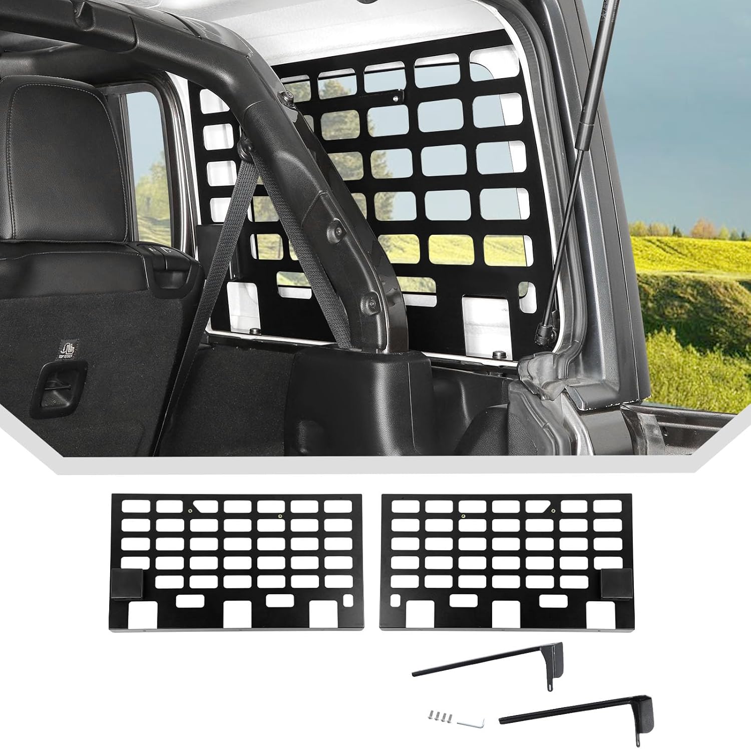 JeCar Trunk Side Window Molle Storage Organizer Metal Racks for 2018-2025 Jeep Wrangler JL, 2PCS