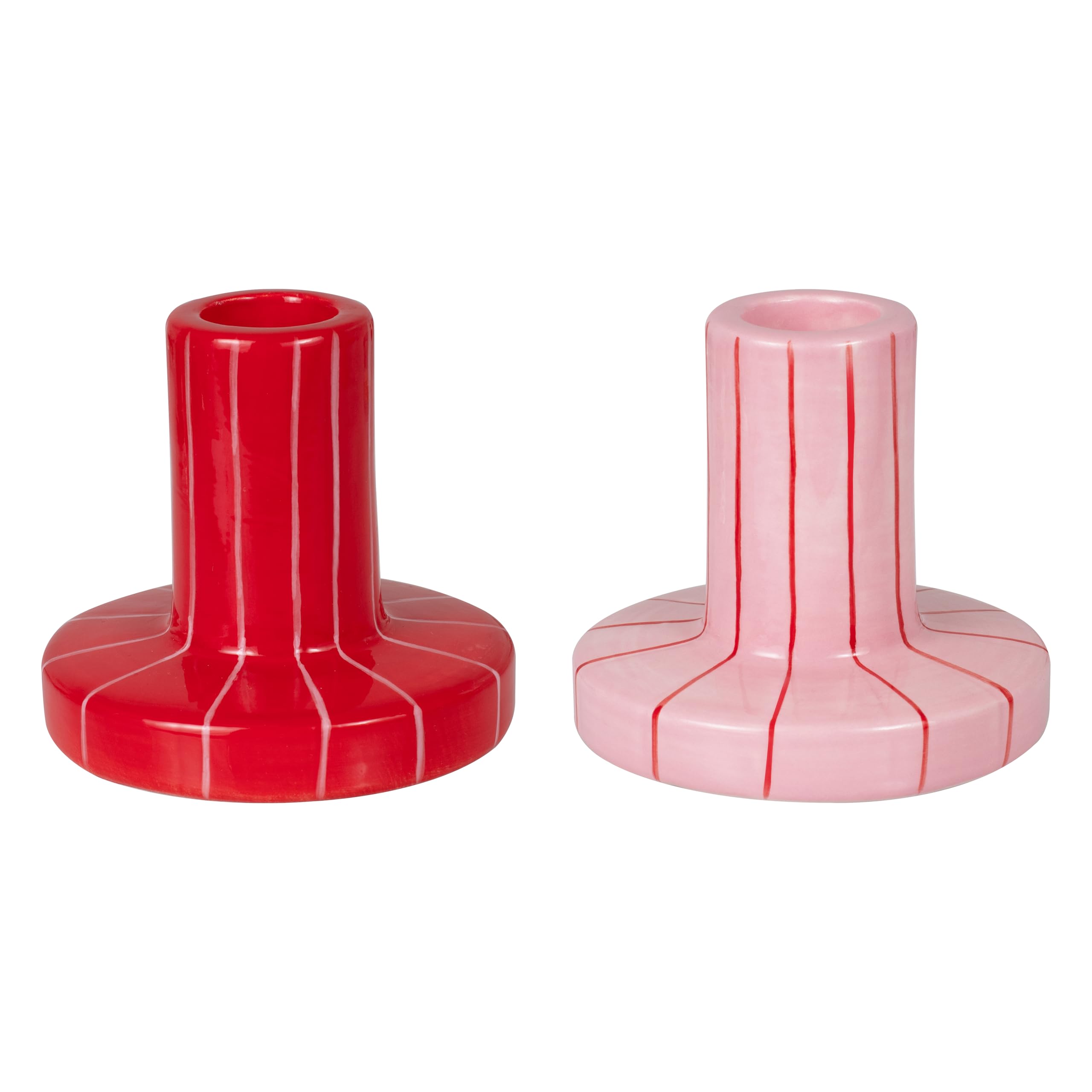 Handbemalte Keramik-Kerzenhalter 2er Set in Rot & Rosa für Tafelkerzen