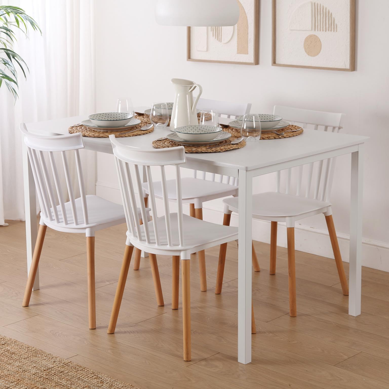 VERSA Amaia Tavolo da Pranzo per Cucina, terrazzo, Giardino o Sala da Pranzo, Misure (A x L x l) 76 x 80 x 140 cm, Legno e Metallo, Colore Bianco