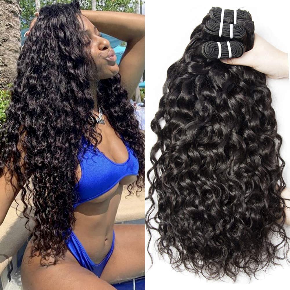 Yavida Curly Weave Human Hair Bundles Wet and Wavy Bundles Brazilian Water Wave Bundles 9A Unprocessed Human Hair Weave Remy Hair Bundles 10 12 14