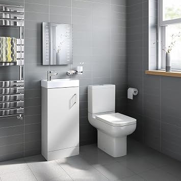 iBathUK Cloakroom Vanity Unit Ceramic Basin + Short Projection Close Coupled Toilet Suite