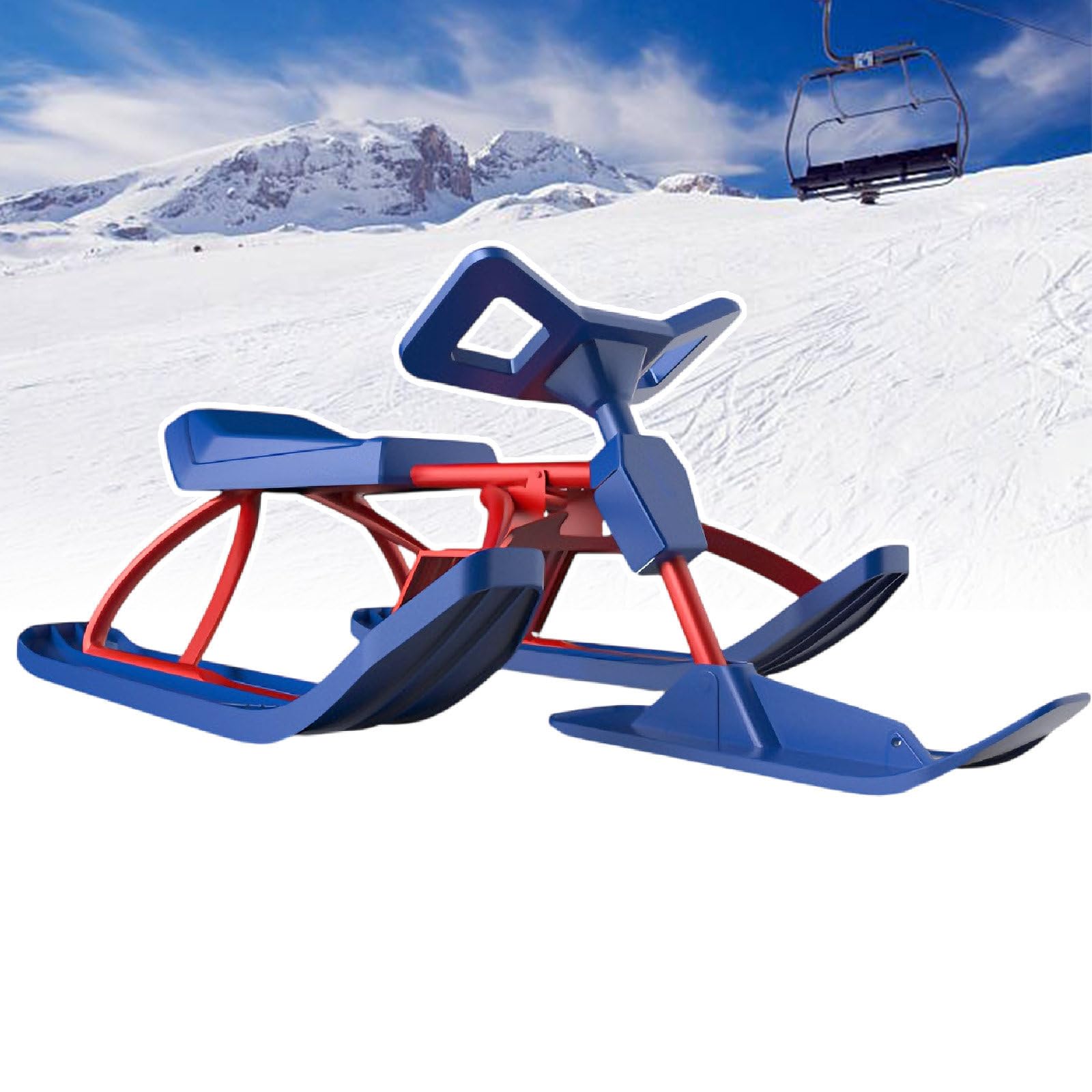 Luge De Ski, Planche De Glisse pour Adultes Et Enfants, avec Volant Et Double Freins, Luge De Course sur Neige, Planche De Glisse Robuste pour Sports d'hiver A