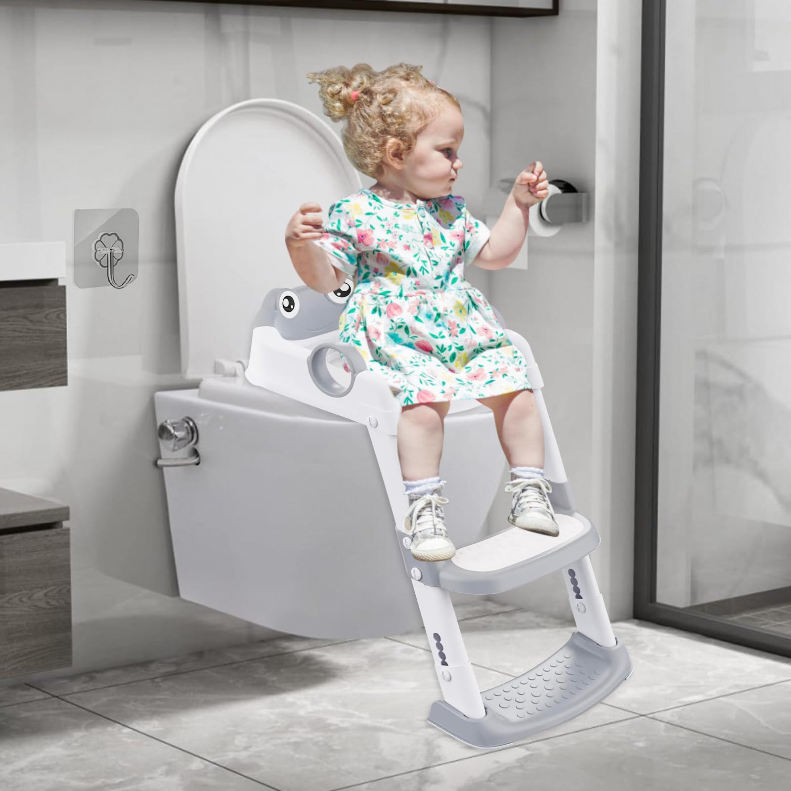 UCAMP Reducteur Toilette Enfant, Rehausseur Toilette Enfant Toilette Abattant WC avec Reducteur Enfant, Adaptateur Toilette Enfant, Réglable en Hauteur Pliable,éclaboussures,Adapté en Forme de V,U,O
