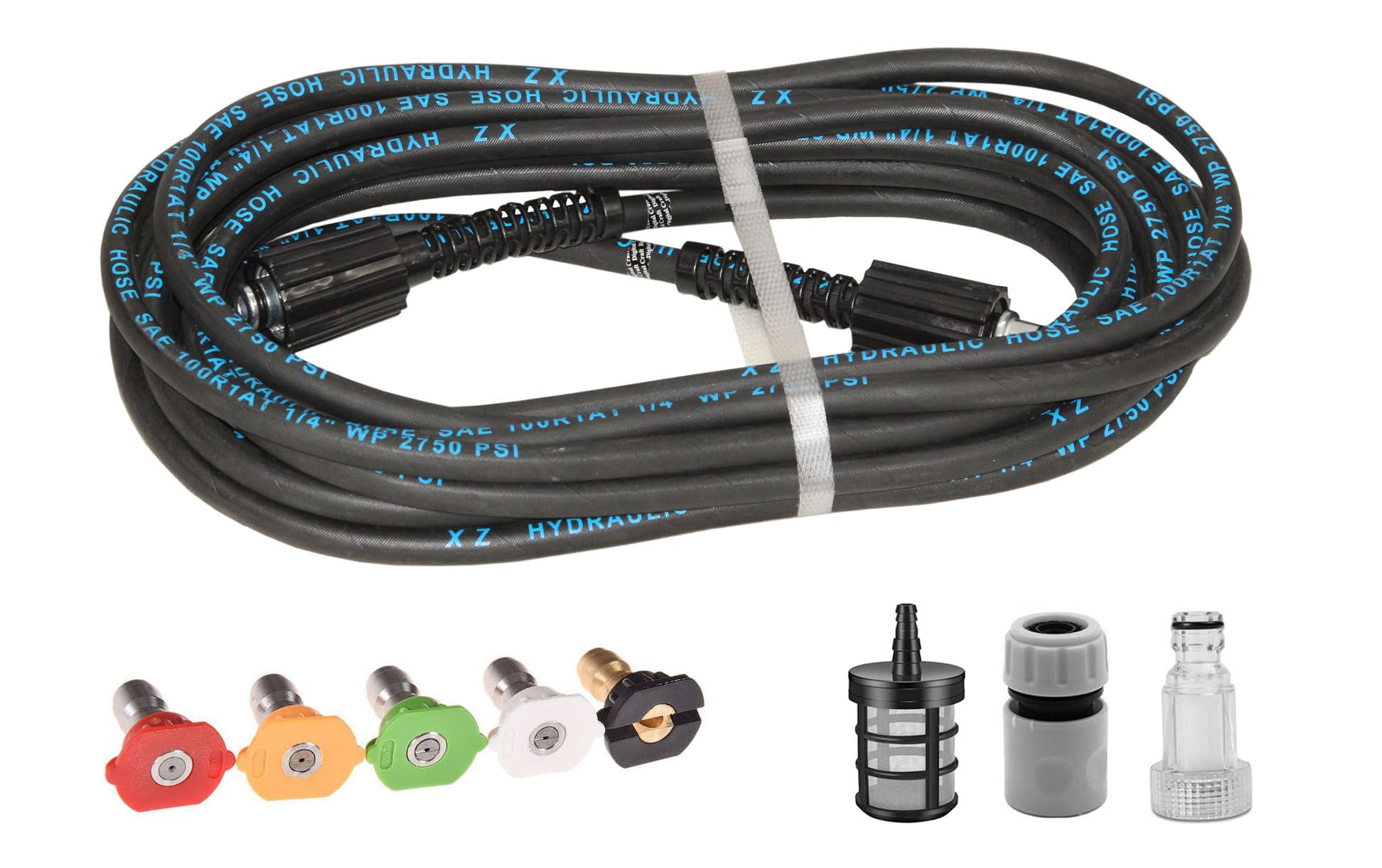 Digital Craft Hydraulic Pressure Washer Hose Pipe 2750PSI, M22*1.5 * 14mm High Pressure Washer Hose Spray Water Hydraulic Pressure Washer Pipe 8MTR,5Pc Nozzel Set,3Pc Filter Connector,