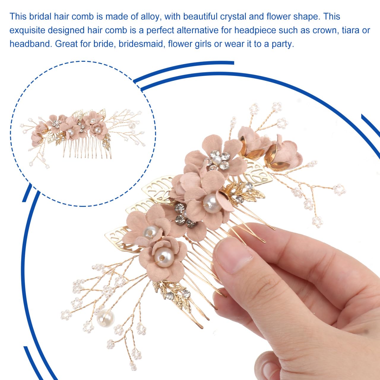 Healvian Crystal Hair Comb Wedding Headdress Rhinestone Bridal Hair Accessories for Bridesmaids Special Occasion 5.91X2.36 Inches Alloy Slide - Image 4