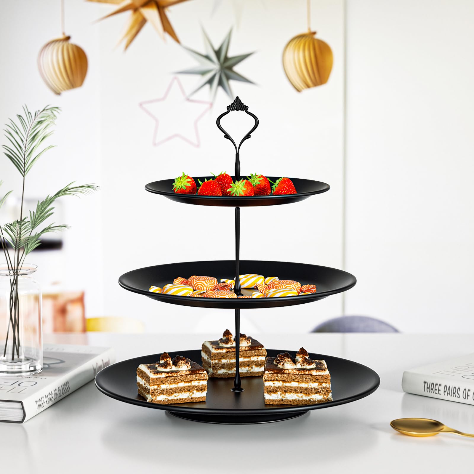 Thorness Alzata Per Torte A 3 Ripiani In Acciaio Inox Martellato Anticato - 48 Cm - Espositore Per Dolci, Cupcake, Buffet