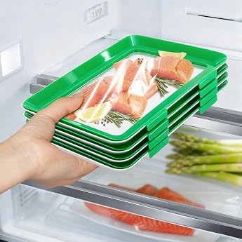 Set of 3 Reusable Food Storage Containers with Removable Film - Food Storage with Stretch Film & Lid - Dishwasher Safe Green - For Sausage Cheese & Snacks