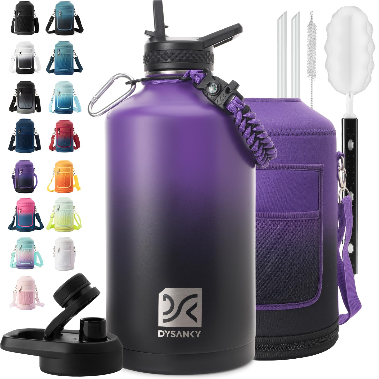 DYSANKY 1 Gallon Water Bottle Insulated | Thickened Stainless Steel Vacuum Metal Water Jug | Portable Sports Large Thermos for Gym and Hiking with Straw, Carrier Bag, Handle Strap | BPA-Free 128 oz