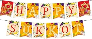 Sukkot Banners Sukkot Decorations Hanging Banner for Jewish Holiday Sukkah Party Decor, Jewish Holiday Happy Sukkot Sign Banner for Outdoor Indoor Garland Home Hanging Accessories Supplies