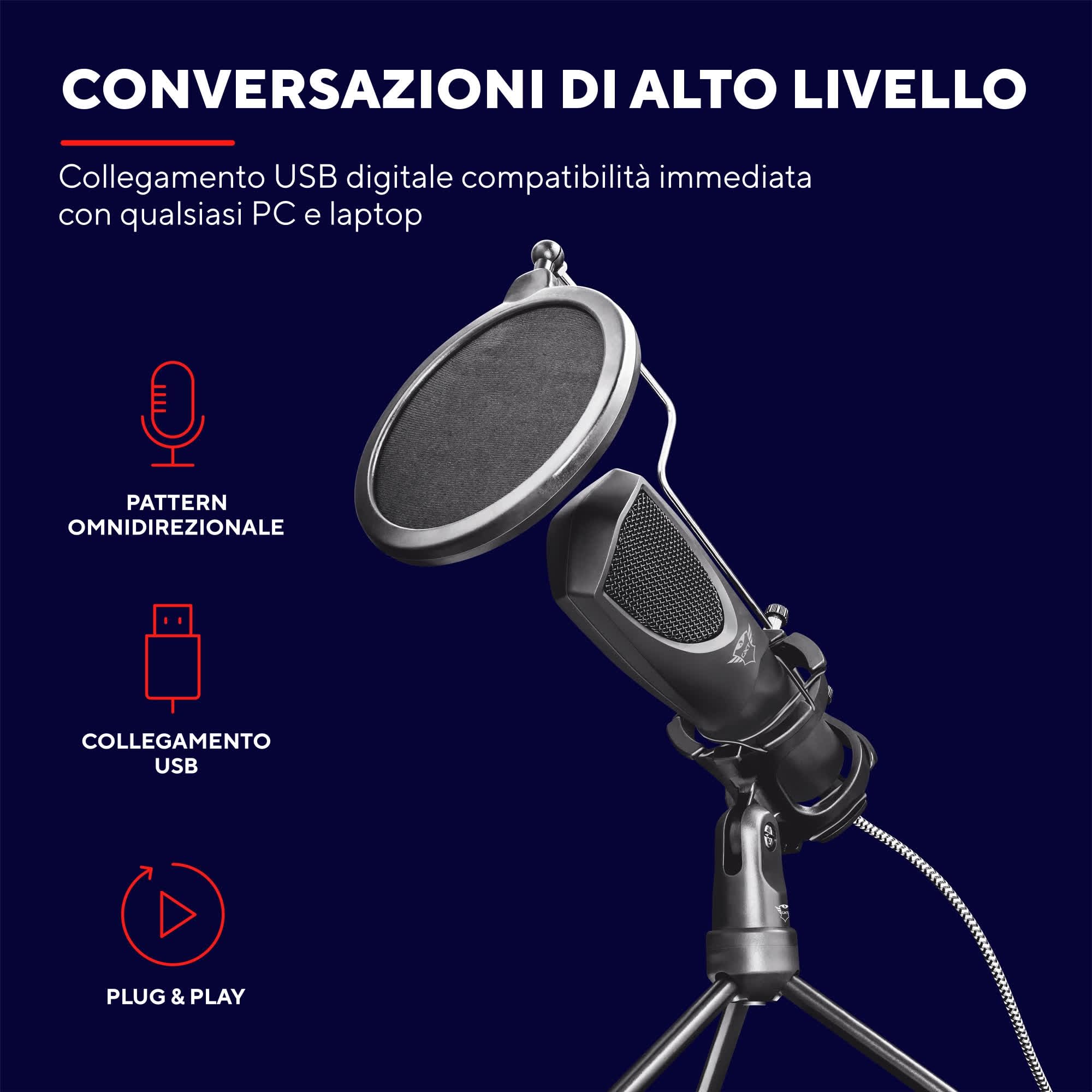 Trust Gaming GXT 232 Mantis Microfono USB per Streaming, Shock-Mount, Filtro Pop e Treppiede, Microfono per PC, Computer, PS4, PS5, Podcast, Vlog - Nero