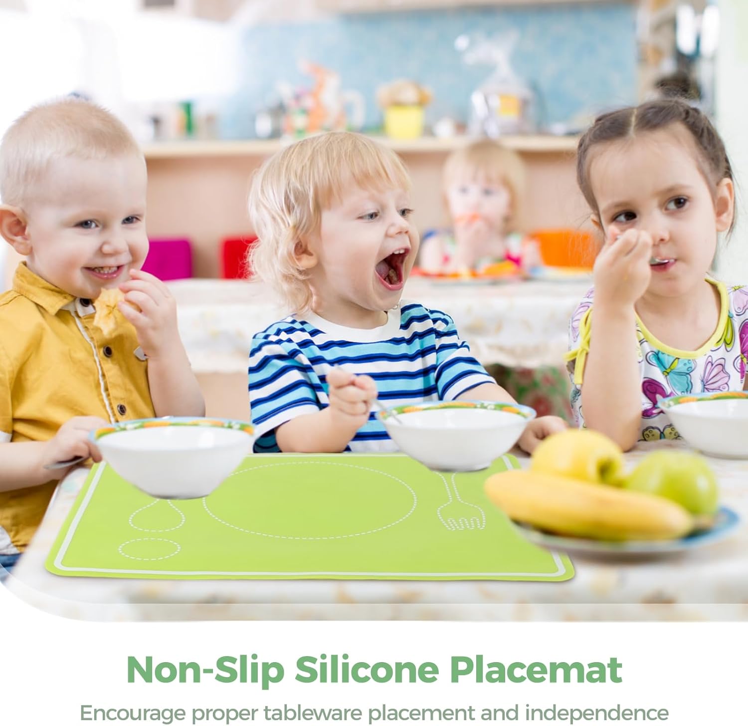 4 Pcs Kids Silicone Placemats, 16X12 in Non-Slip Training Mat, 4 Color Options