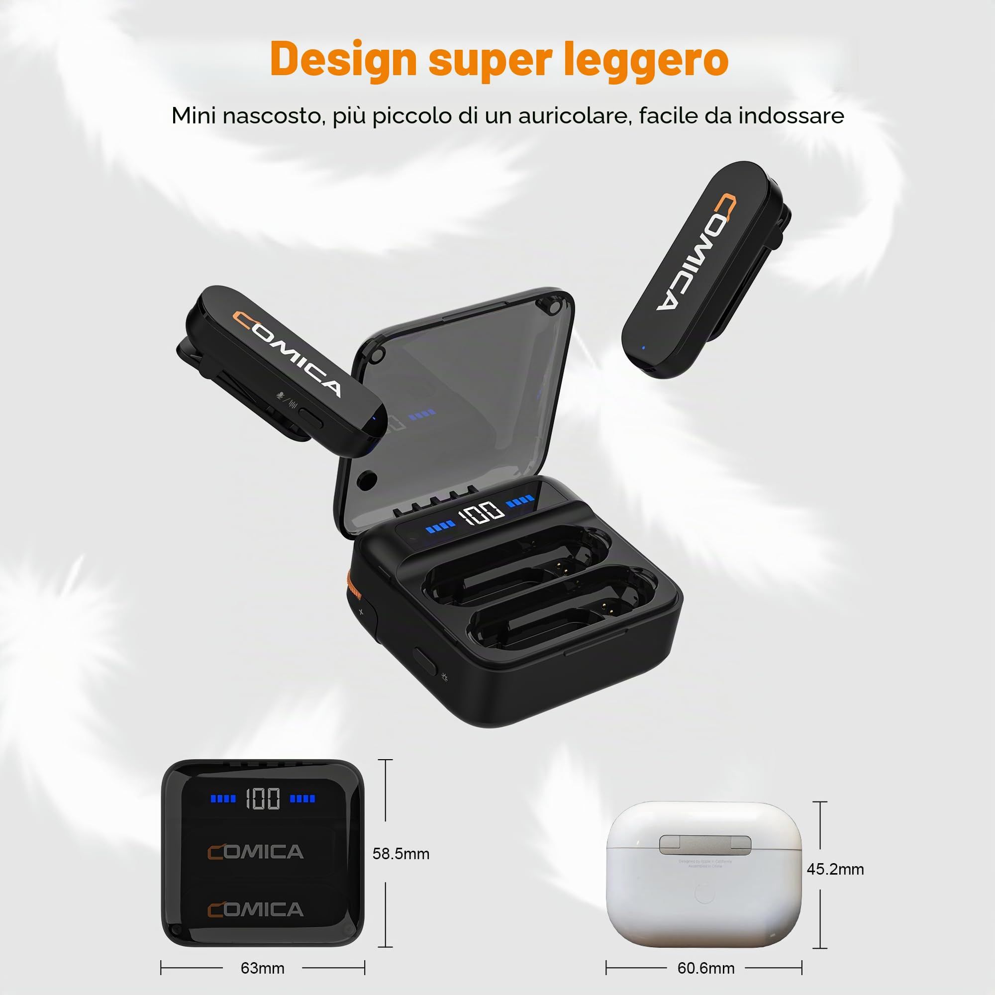 COMICA Vimo S Microfono Wireless USB per Smartphone, Microfono Lavalier Wireless con Riduzione del Rumore, Durata della Batteria 5HR, Monitor, Portata 656FT, Microfono per Vlog Live Streaming Youtube