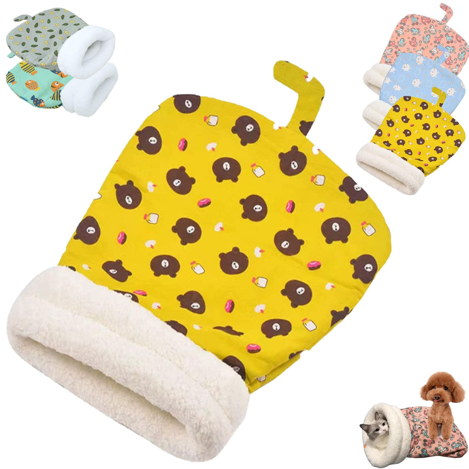 Cozy Pet Nest for Cats and Dogs, 2025 Cute Sleeping Bag for Indoor Cats, Cat Autumn Winter Sleeping Cave (Yellow, 55 * 45cm)