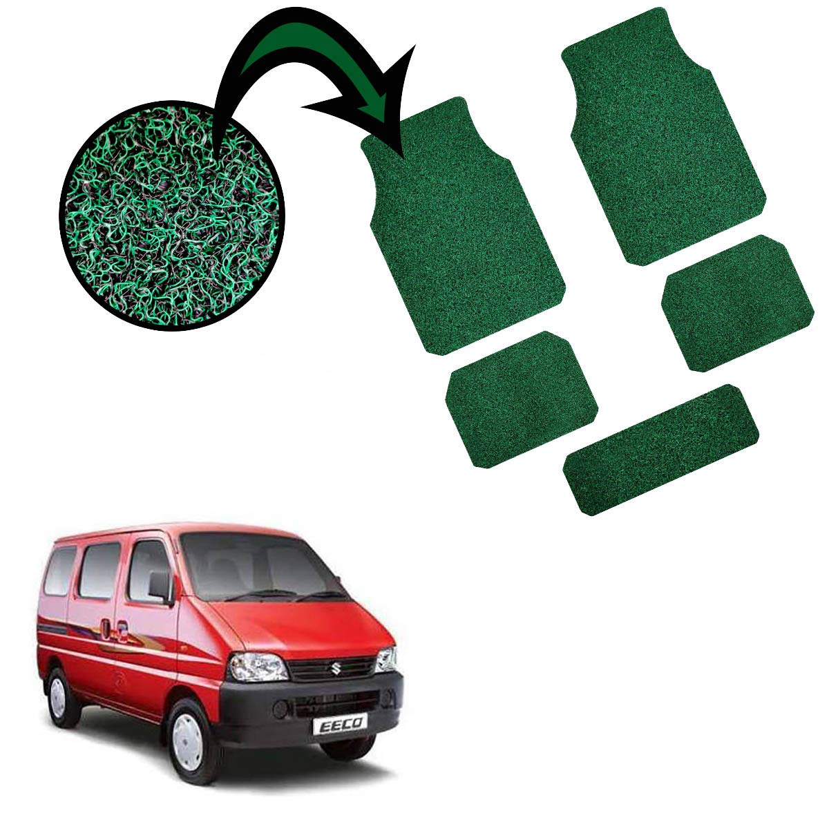 KANDID Anti Skid Curly Car Floor Mats/Grass Mat for Maruti Suzuki Eeco_(Green & Black) Amazon