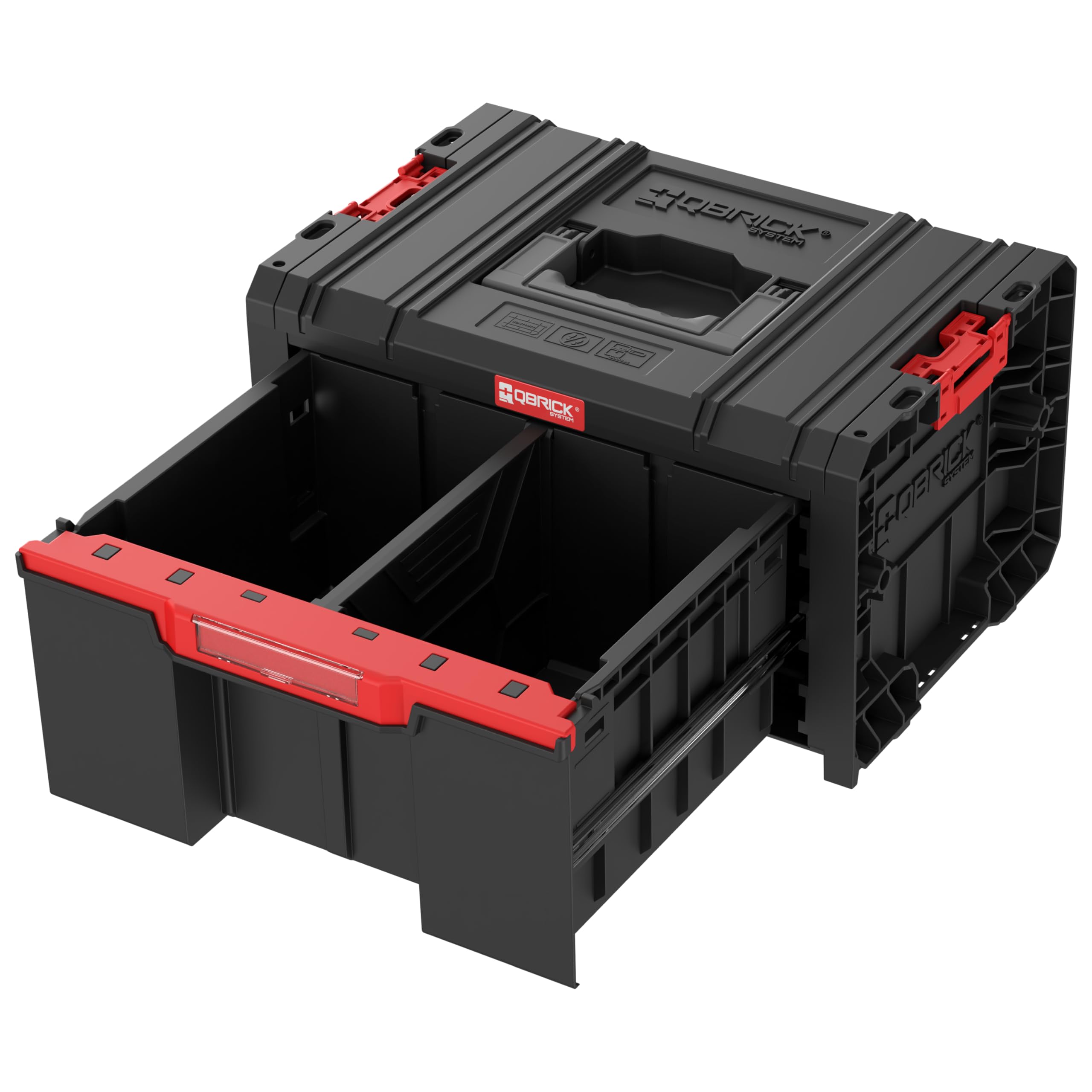 Qbrick System Werkzeugkoffer Pro Drawer 1 Toolbox 2.0 Basic Black Werkzeugkasten mit tiefer Schublade Robust Automatische Blockade Modular