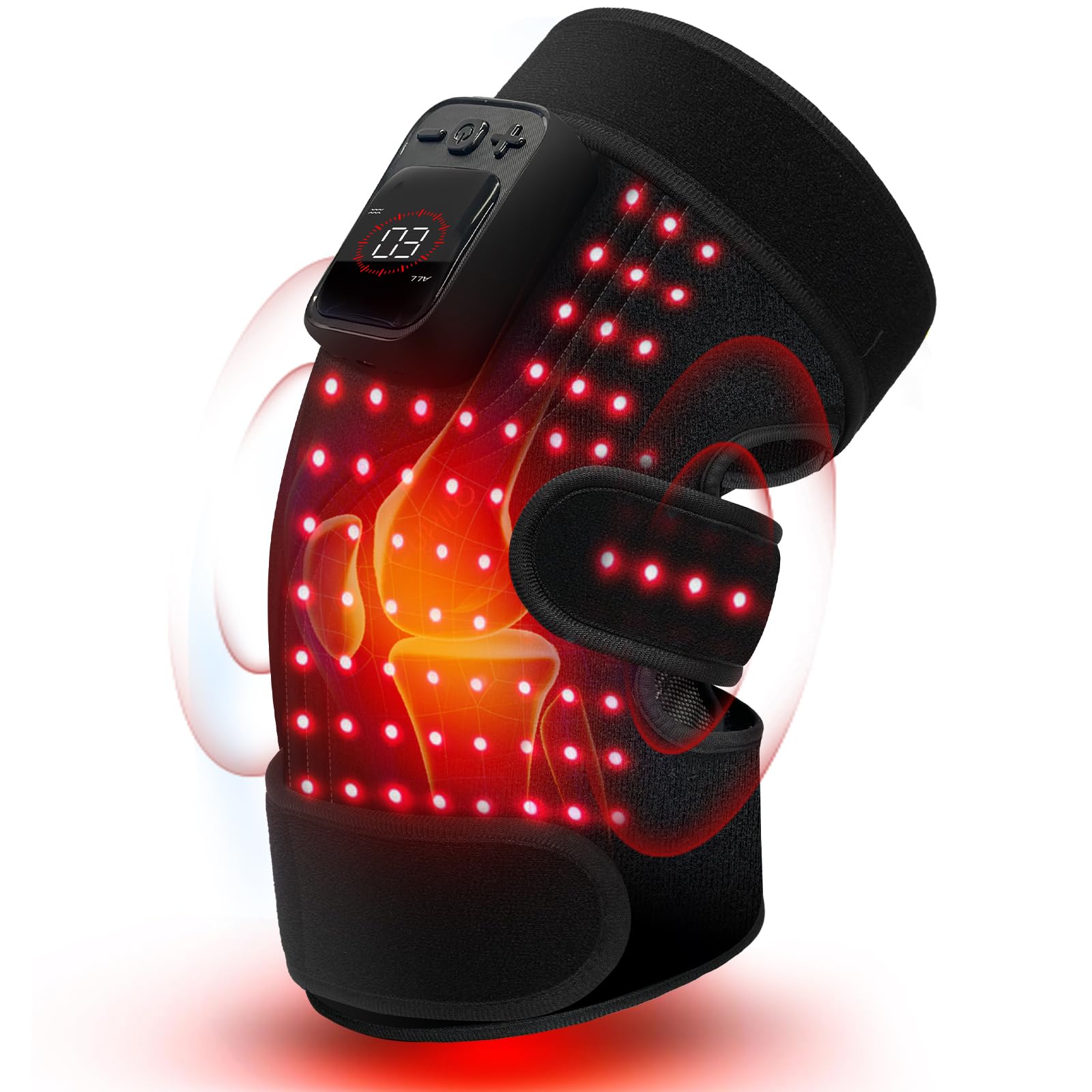 CuPiLo Masajeador de rodilla de luz roja con calor, rodillera de vibración actualizada 2026, envoltura térmica inalámbrica portátil de 5000 mAh, 660 nm y 850 nm