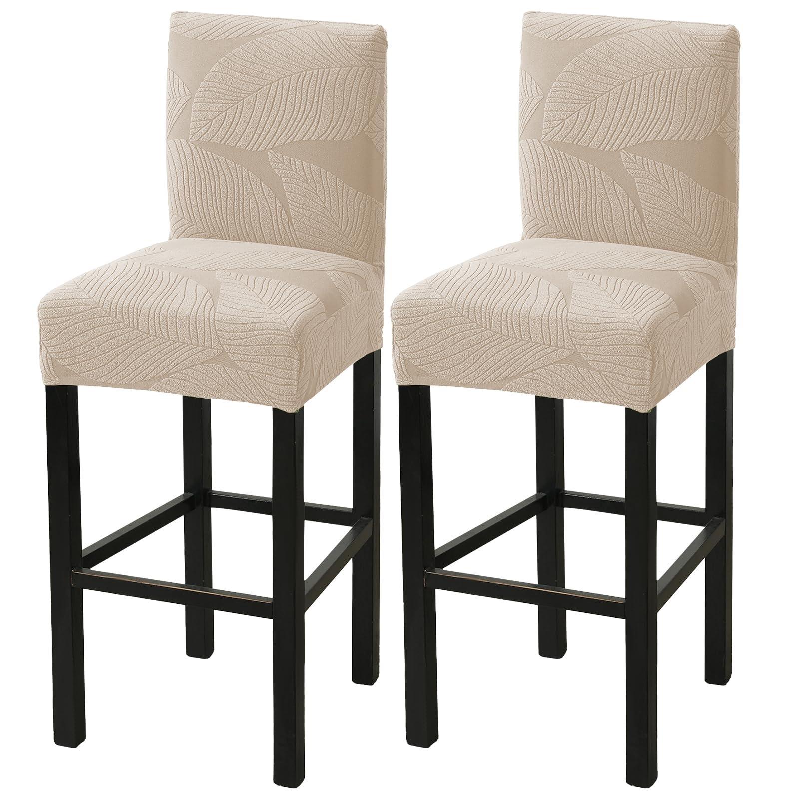 HAOYONG Bar Stool Covers, Stretch Counter Stool Pub Chair Slipcover Washable Counter Height Chair Covers for Kitchen Dining Room Cafe Set of 2 (Beige)