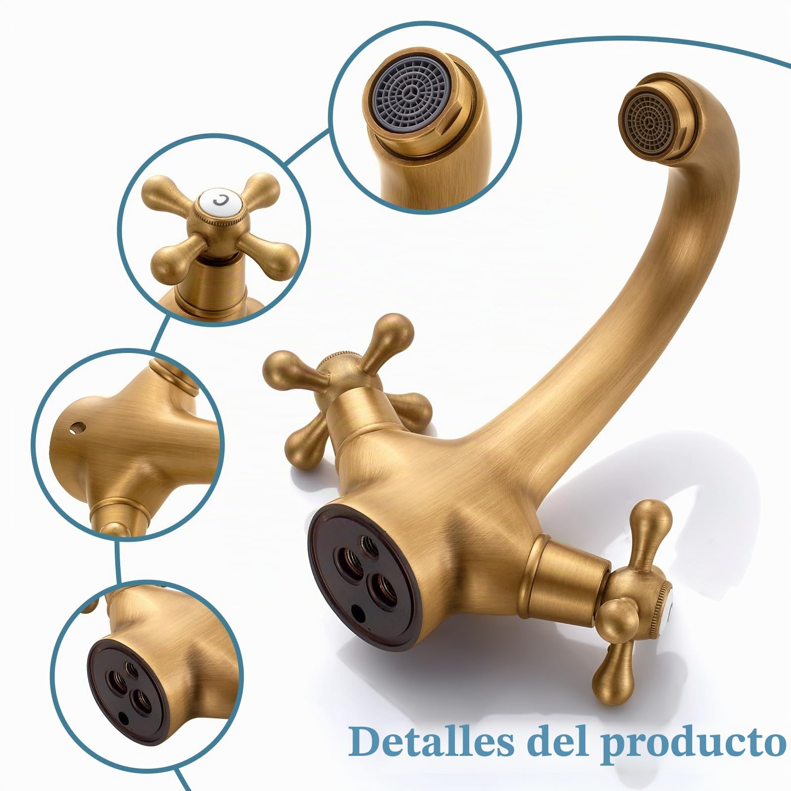 Grifo Mezclador de Lavabo Grifos de Lavabo de Baño Grifos de Lavabo con Cabeza Cruzada de Latón