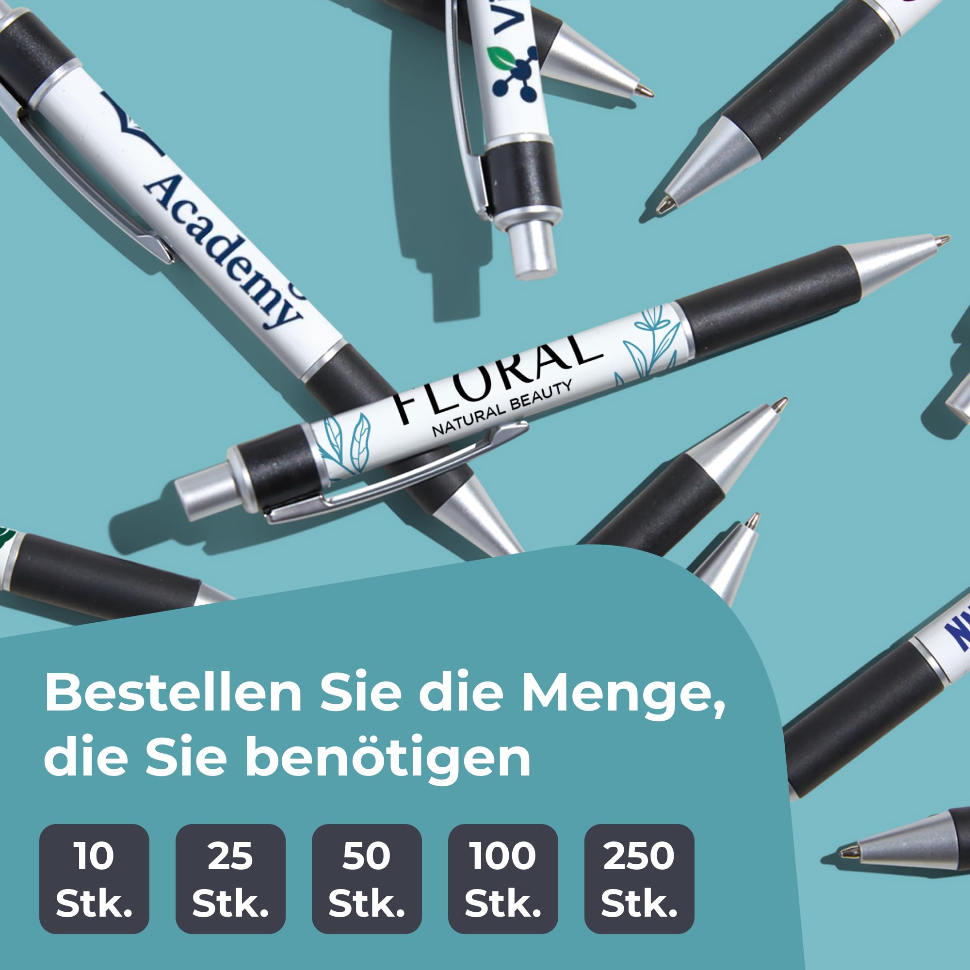 Cimpress Personalisierter Kugelschreiber, Rundumdruck Logo und Text, 25 Stück, Schwarze Tinte, Rutschfester Griff, Geschenk für Büro, Schule, Geburtstag, Hochzeit