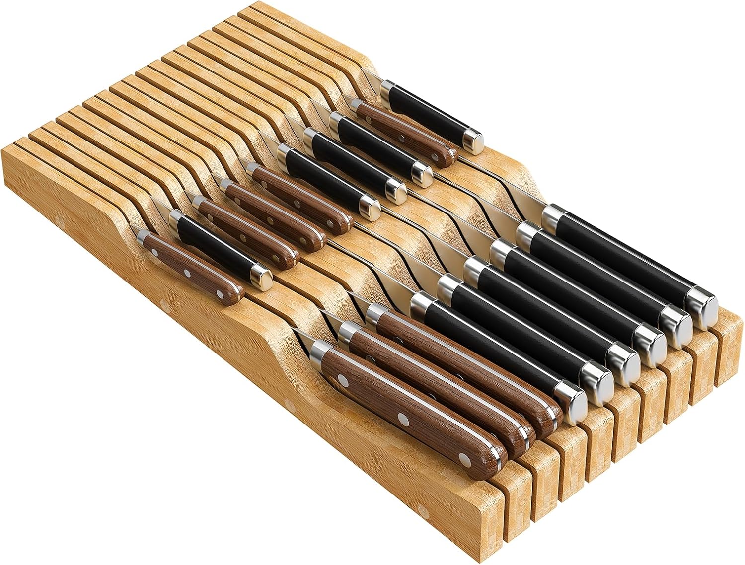 Bamboo Knife Drawer Organizer for 19 Knives – Kitchen Storage Solution Bamboo Knife Drawer Organizer for 19 Knives – Kitchen Storage Solution