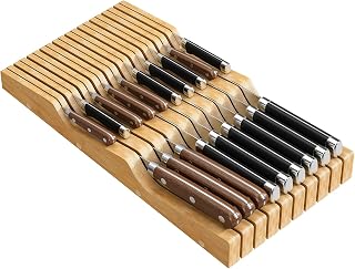 Bamboo In-Drawer Knife Block for 19 Knives(Not Included), Knife Drawer Organizer,Knife Holder Countertop,Block Knife Storage Organizer for Kitchen