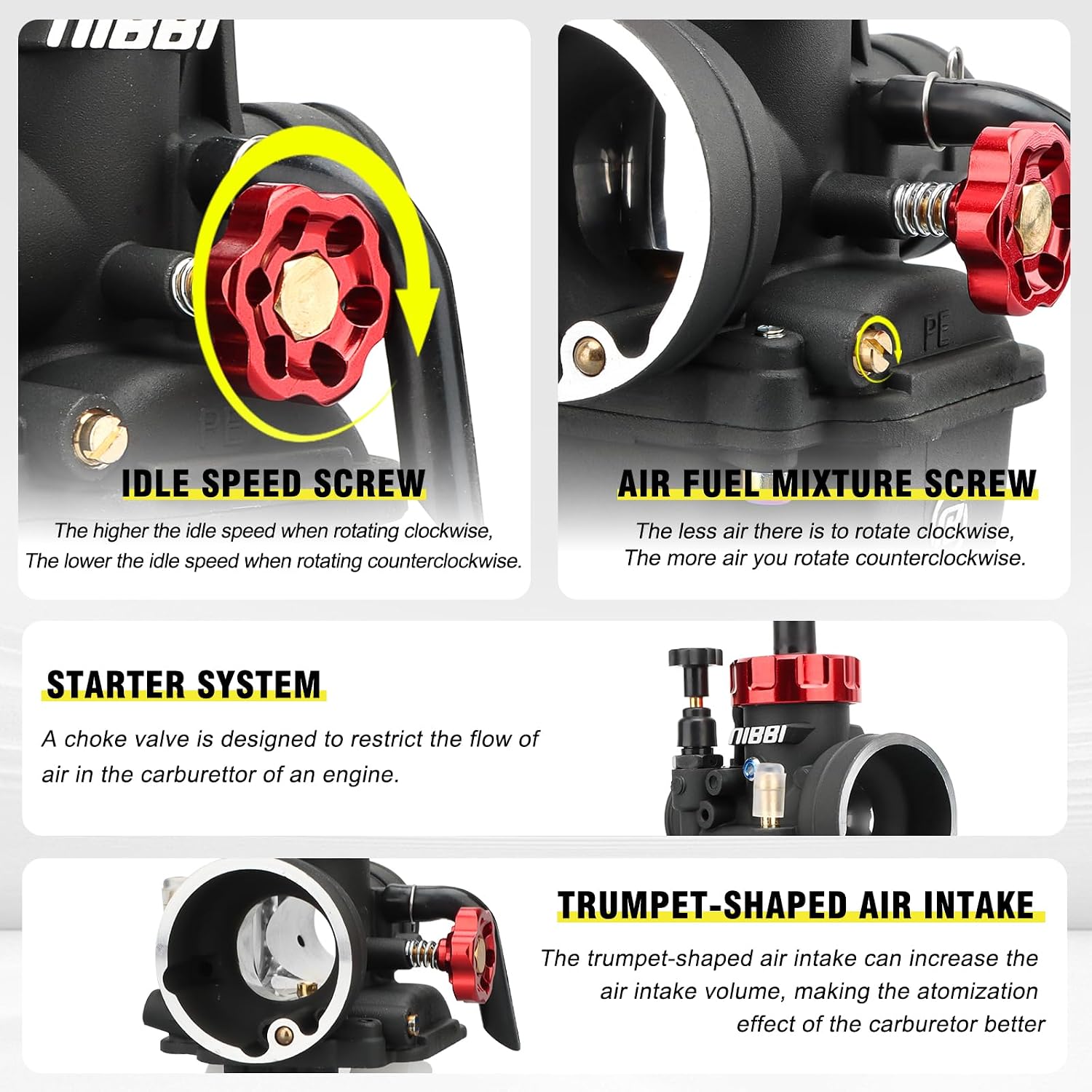 NIBBI PE24 Carburetor Kit with Spring Core Air Filter for Predator 196cc 212cc 224cc Mini Bike Performance Part (Red) image 5