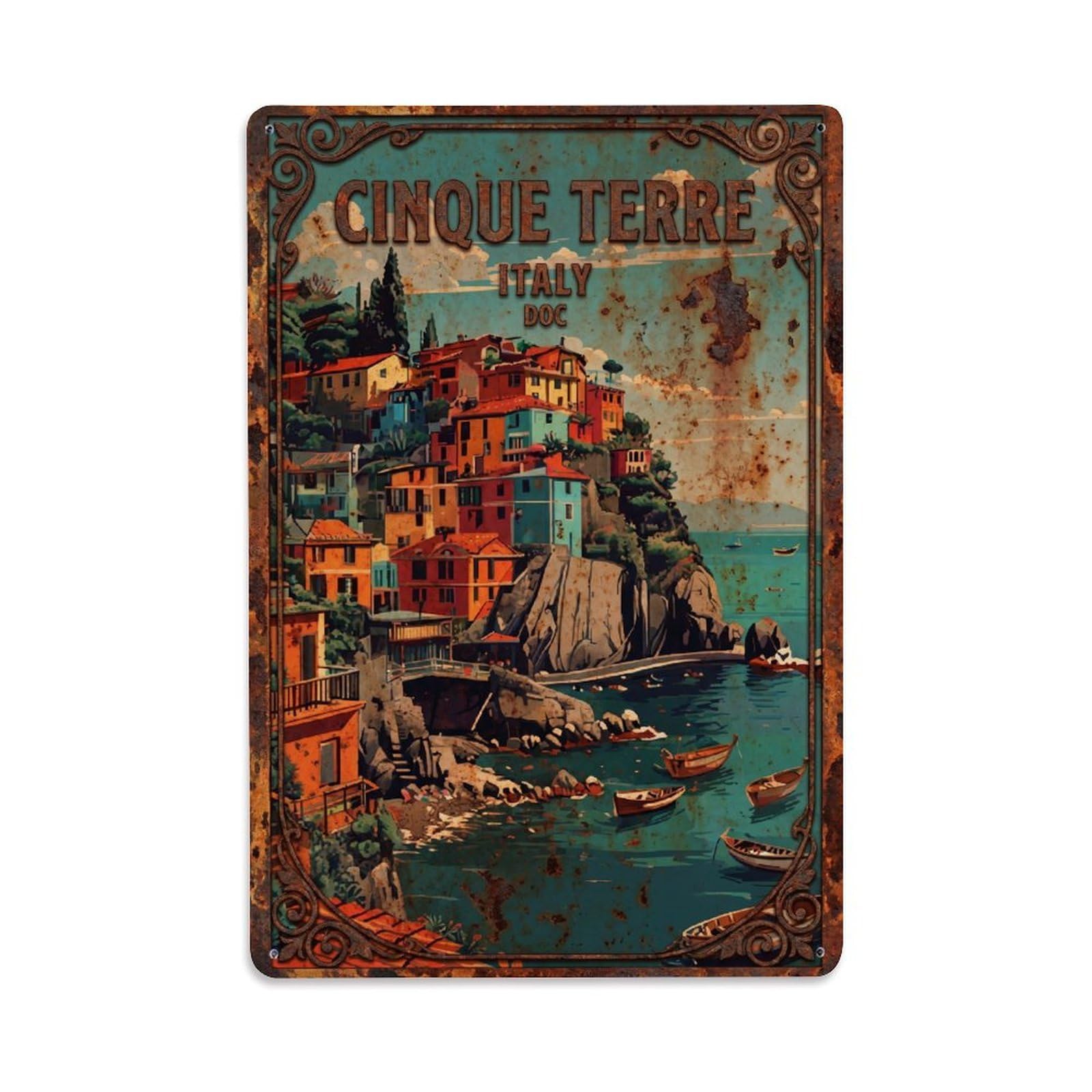 Huiyhb 8X12inch(20X30cm) Vintage Travel Cinque Terre Italy Vineyard Metal Tin Sign