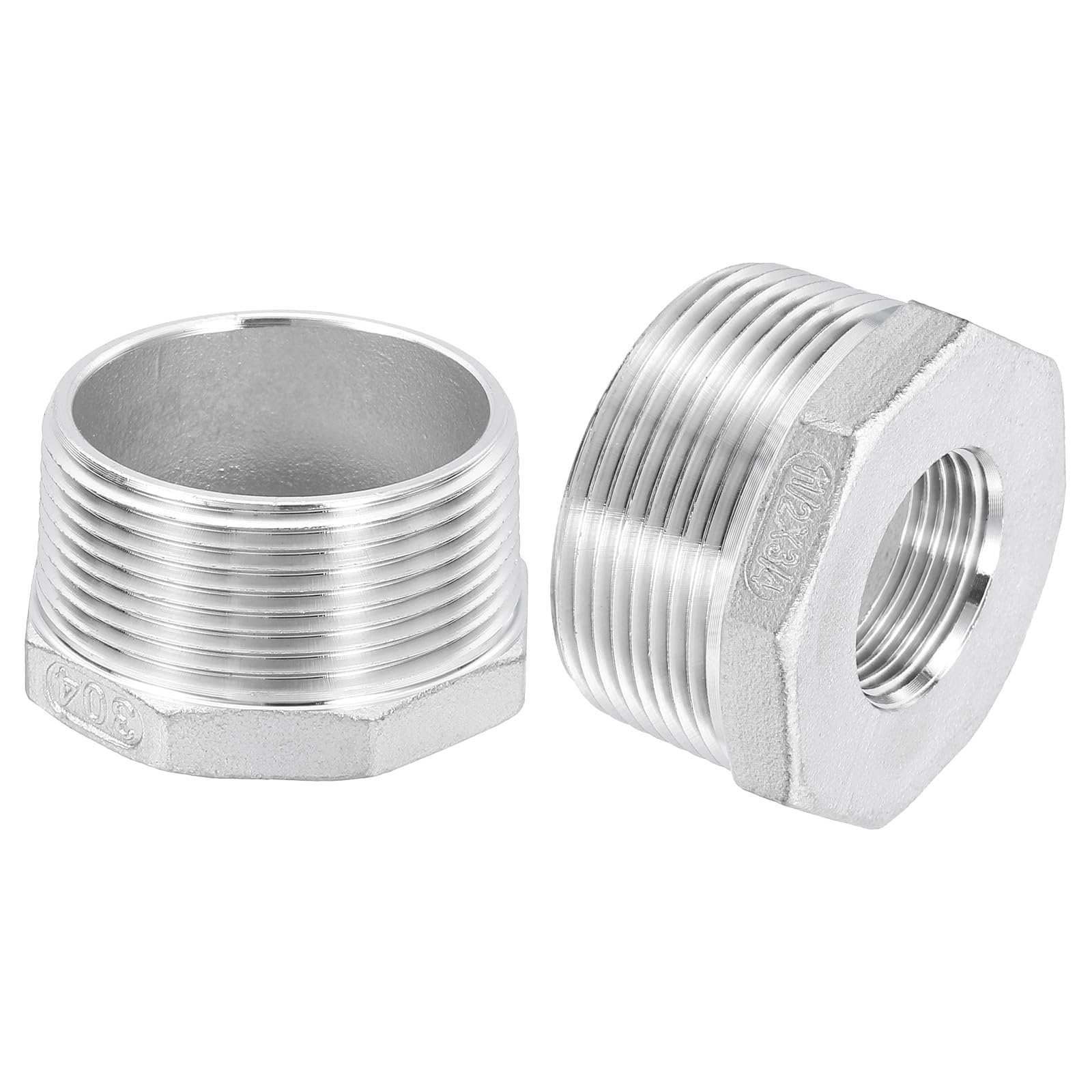 uxcell 3Pcs 1-1/2" Male to 3/4" Female NPT 304 Stainless Steel Reducer Hex Bushing, Reducing Cast Pipe Adapter Fitting for industrial, oil/gas, water, HVAC, and plumbing systems