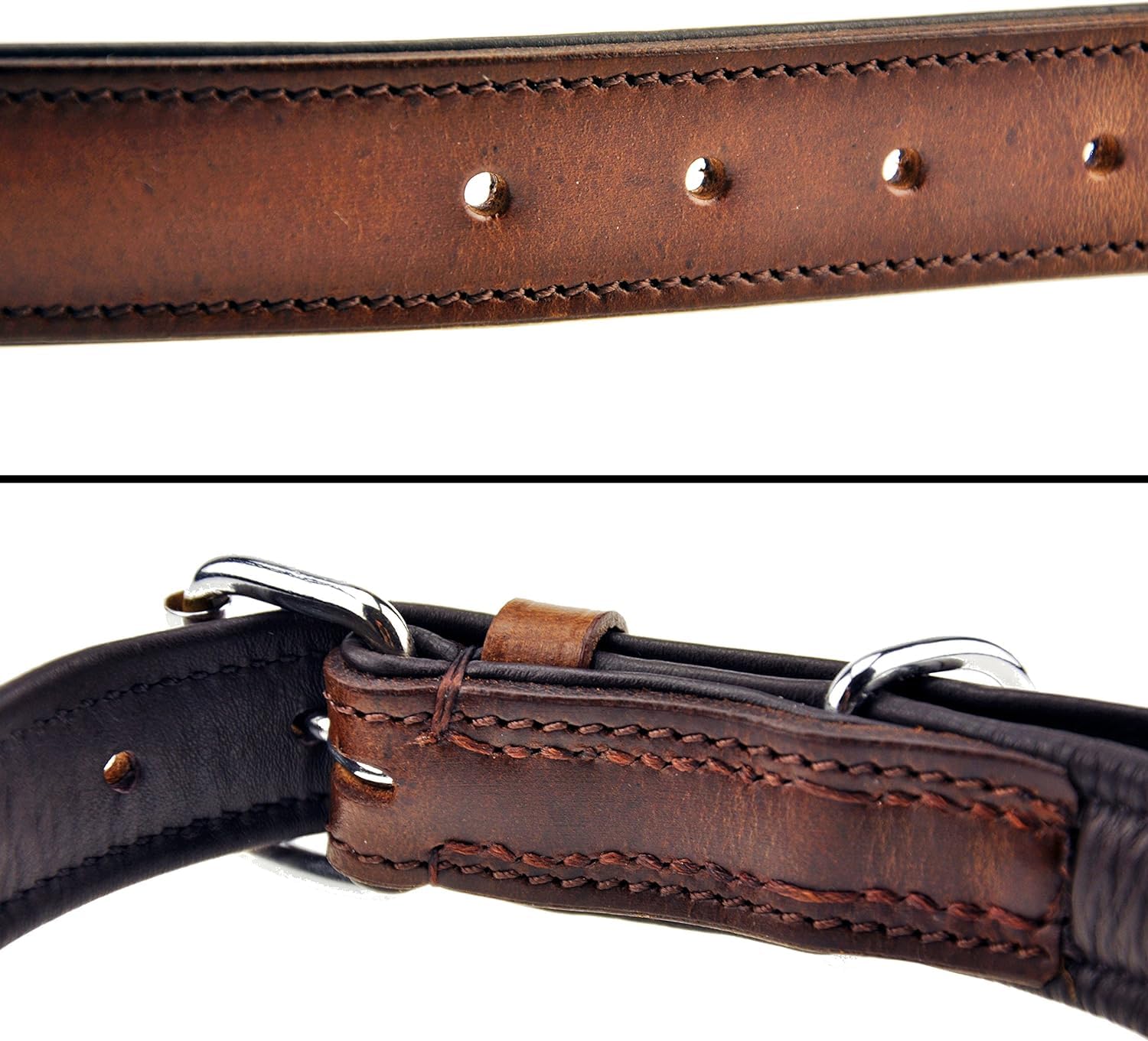 Hunde Halsband und Leine Set - aus Leder - handgenäht - Halsband Größe L/Leine 230cm (Braun)