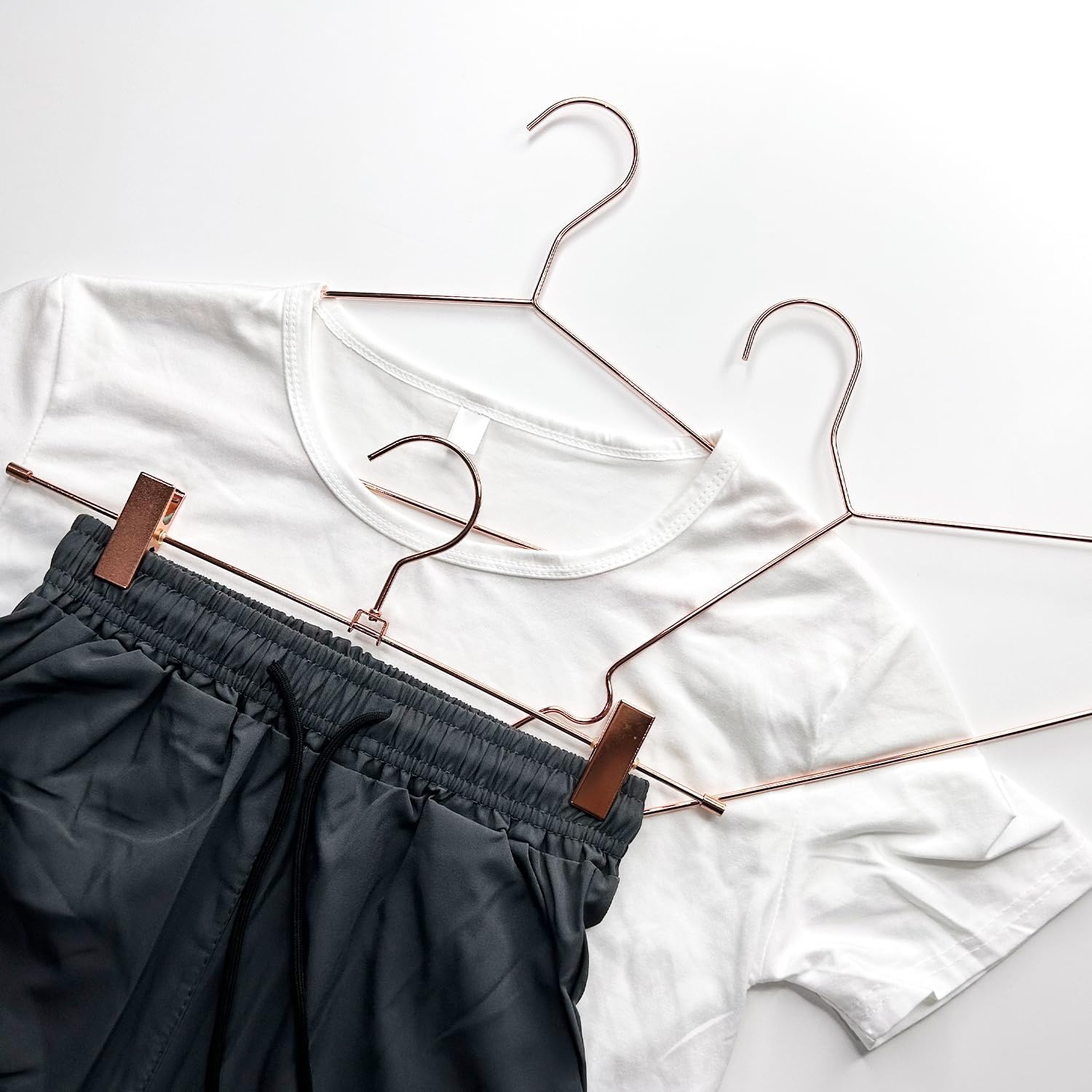 Premium Metal Rose Gold Clothes Hangers Set - 20 Clothes & 10 Pants Hangers, Metal Space Saving Clothes Hangers, Non-Slip, Heavy Duty for Coat, Suit, Skirt 20 Hanger Connectors