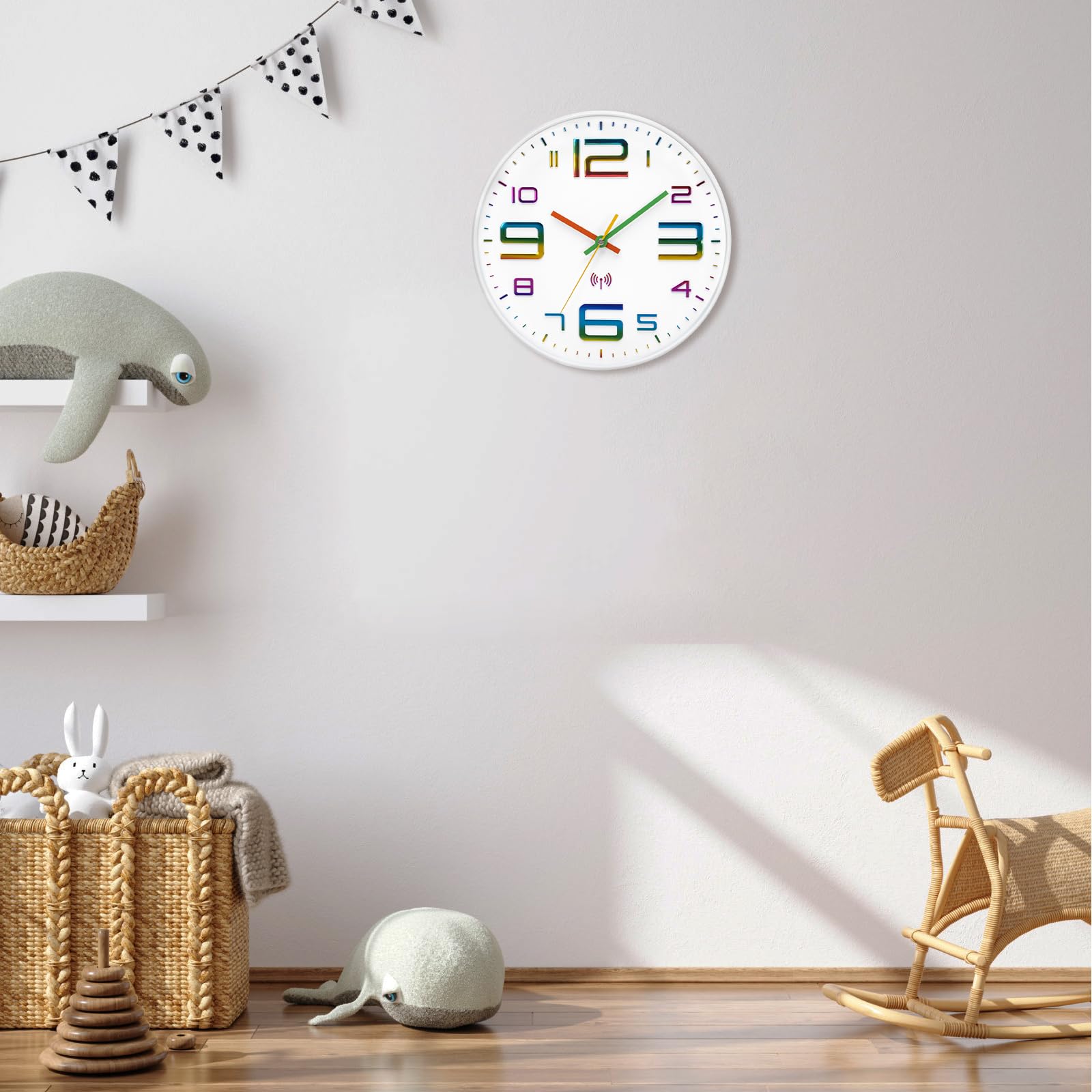 VIVILINEN Horloge Murale Radio Pilotée Silencieuse 30cm sans tic-tac Pendule à Grands Chiffres pour Chambre Cuisine Salon Automatique (Blanc)