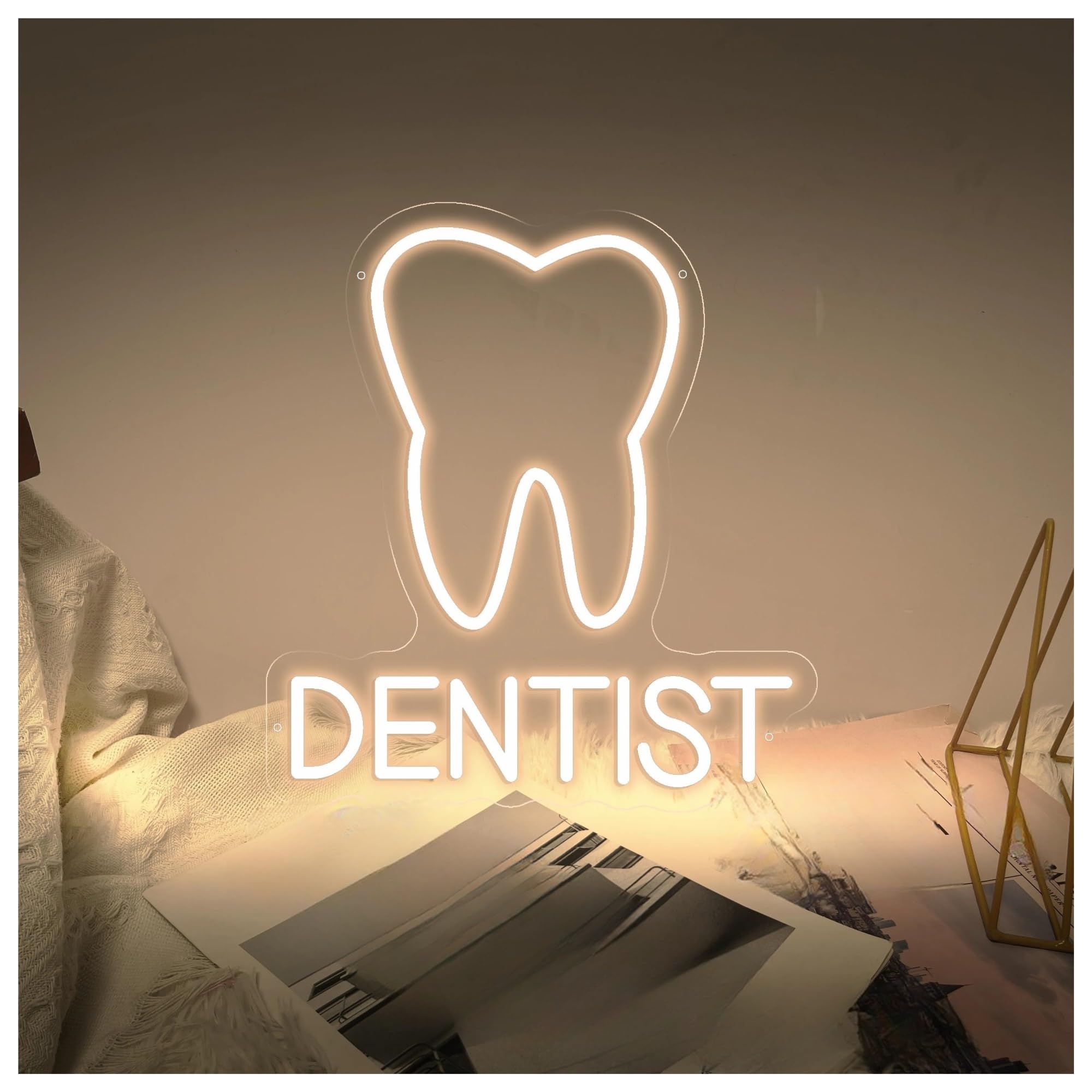 LEMST Sign Lamp Dentist Neon Sign Teeth Shop Dentist's Office Room Business Wall Decoration USB Powered Luminous Signs 40cmx36cm(A)