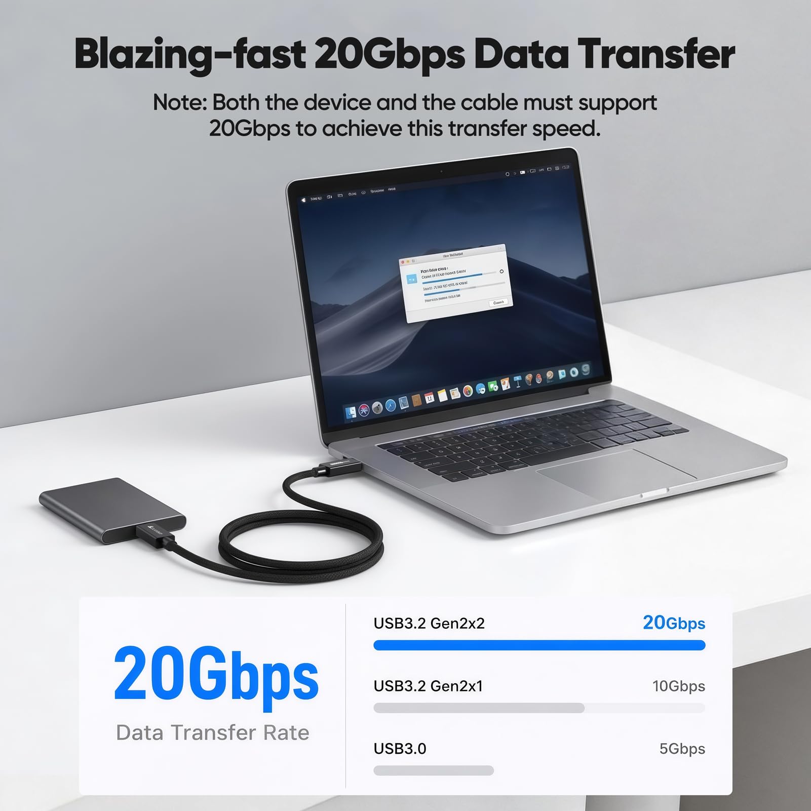 Cable de monitor USB C de 6 pies, 8K a 60 Hz/4K a 144 Hz, transferencia de