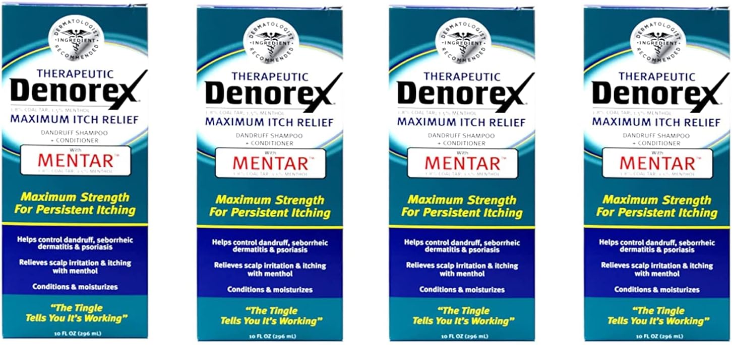 Denorex Therapeutic Dandruff Shampoo + Conditioner, Maximum Itch Relief 10 oz (Pack of 4)