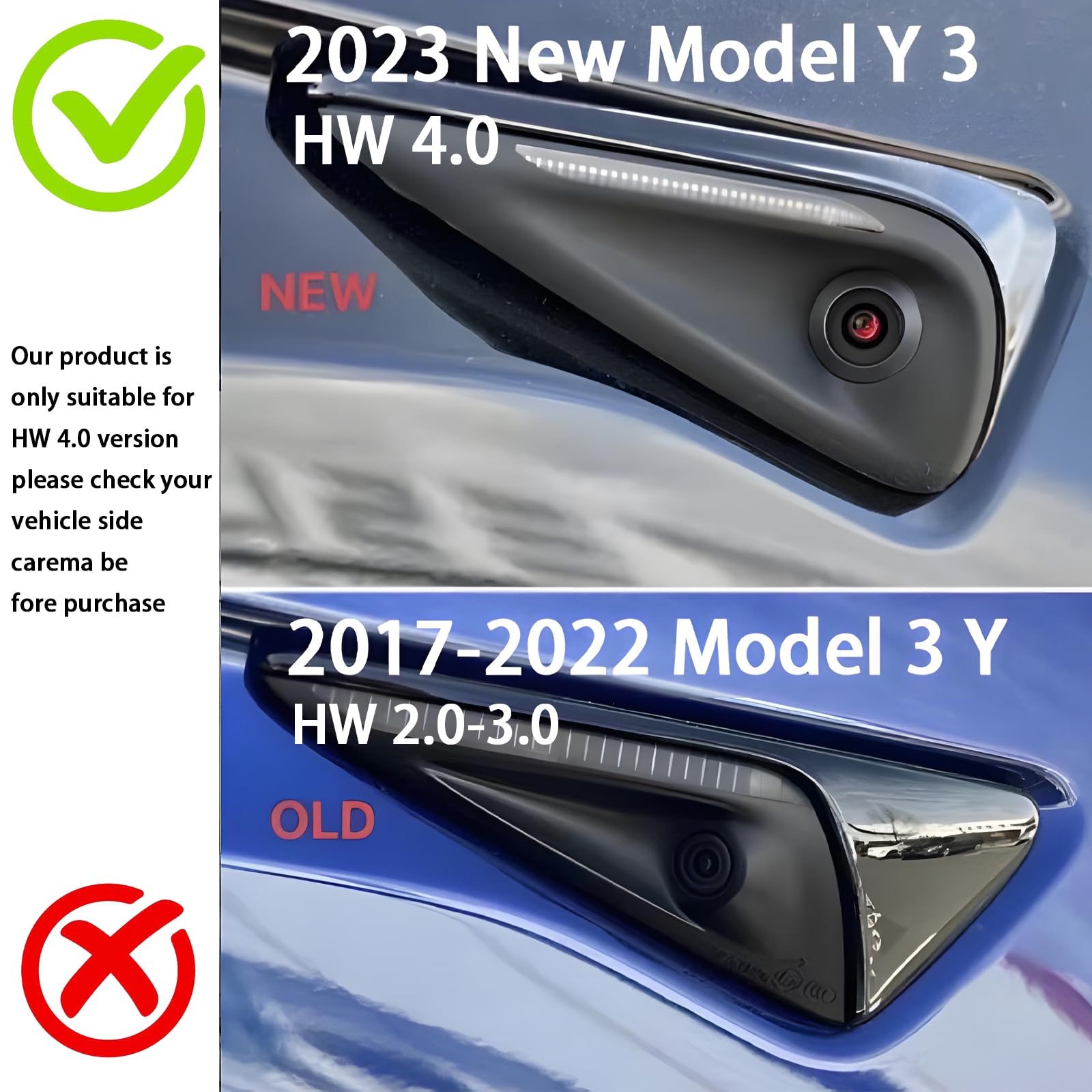 Couvercle Caméra Latérale Clignotant Carbone Look Pour Tesla Model 3 Y HW4.0 - Accessoire Décoration 2023+
