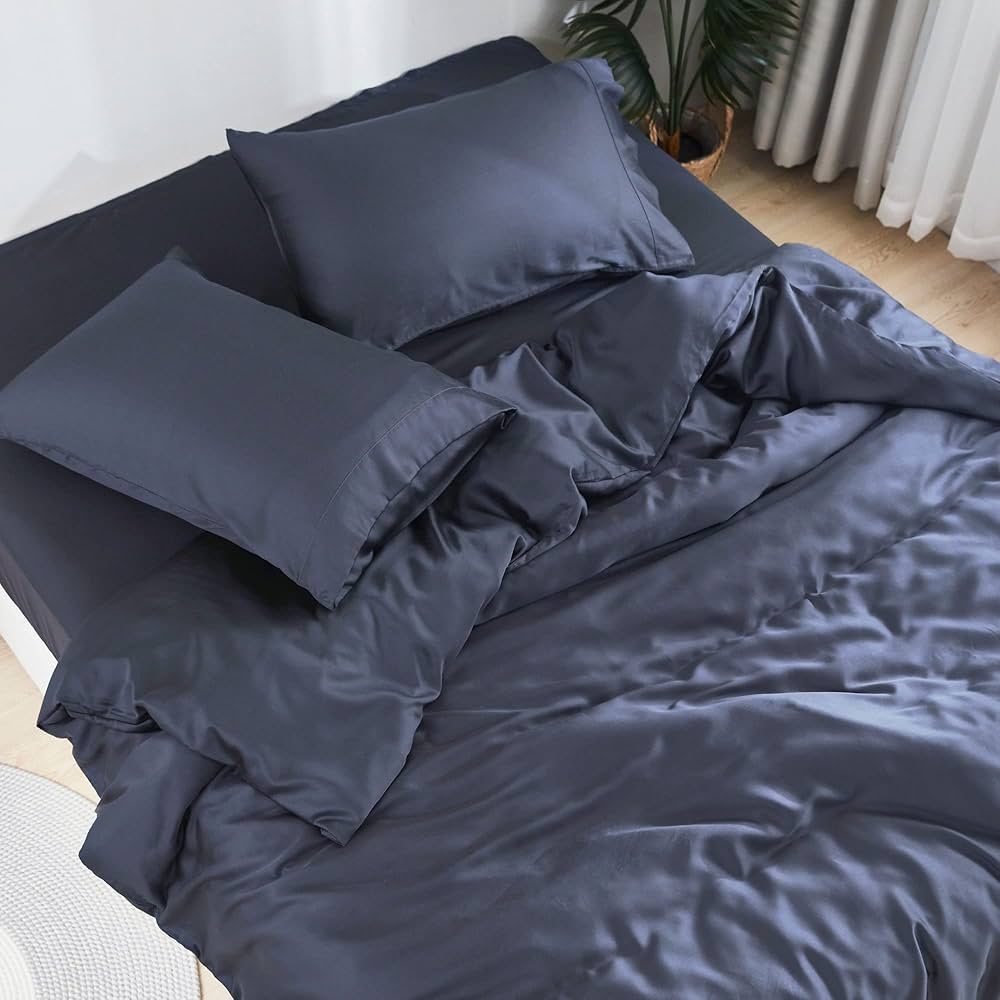 DOZ Sheet Set, 100% Viscose derived from Bamboo, Organically Grown, Buttery Soft, Cooling Sheets, High GSM, Deep Pockets - 4pc - 2 Pillowcases 1 Fitted 1 Top Sheet (Sapphire, Queen)