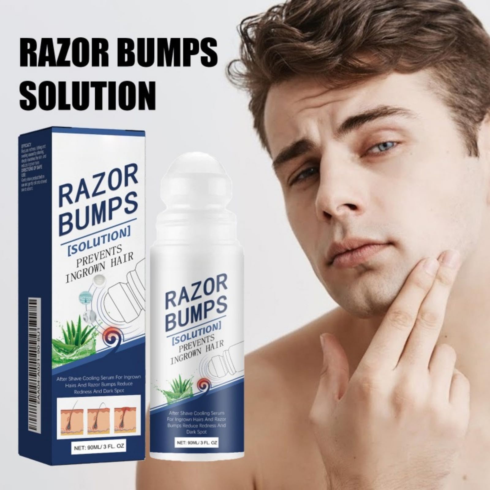 Body Hair Removal Spray, Easy off Foaming Natural Permanent Hair Removal Spray Smoothing Soluzione contro i peli incarni,Essence Riparatrice Dopobarba In Rollon,Lenisce la pelle secca e rossa
