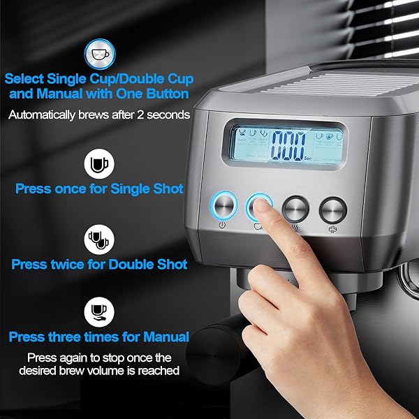 Horavie Espresso Machine 20 Bar, Compact Espresso Maker with Milk Frother, Stainless Steel Cappuccino & Latte Machine with LCD Screen, Adjustable Temperature, 44oz Water Tank for Home, Office - 4