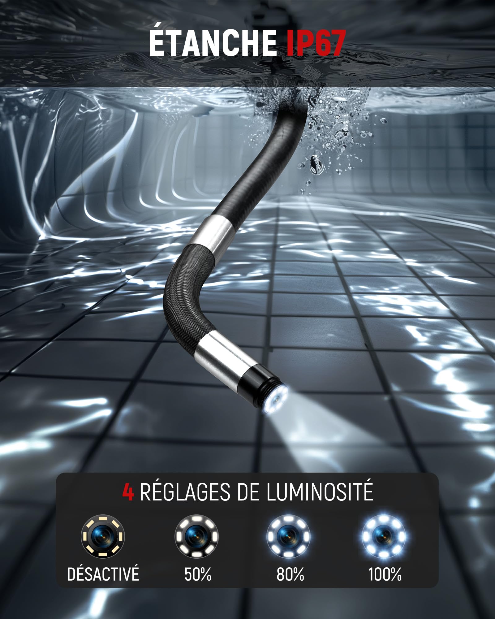 KAIWEETS Camera Endoscopique, 4.3" 1080P HD Endoscope avec Molette de Défilement, Rotation Bidirectionnelle à 210 °, 2M Caméras D'inspection IP67 Étanche pour l'inspection Automobile et de Tuyaux
