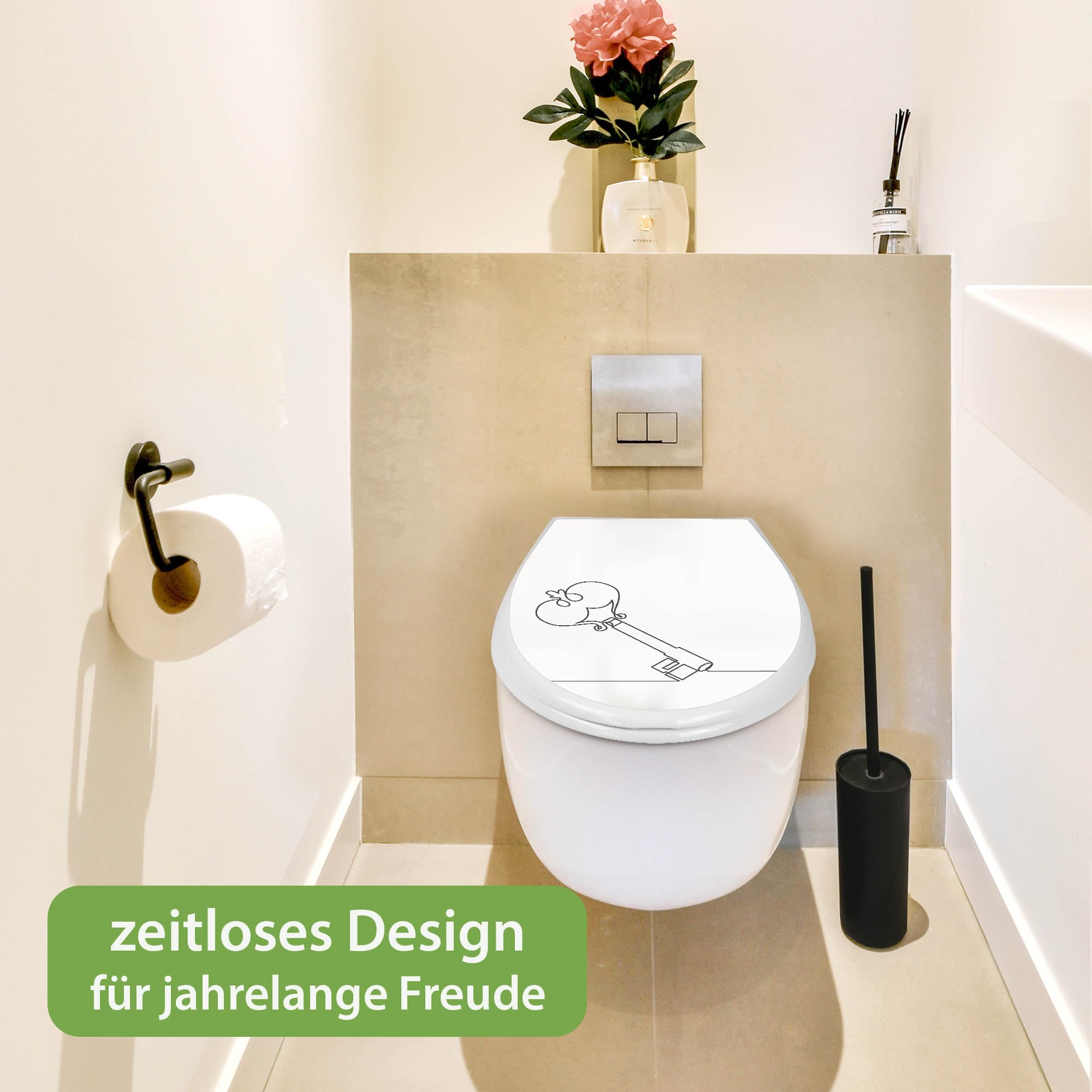 banjado Familien WC Sitz mit Absenkautomatik 44,9x37,1cm - Klobrille mit Kindersitz aus hochwertigem Polypropylen - Toilettendeckel mit Kinder Toilettensitz integriert - Motiv Hausherrin Schlüssel 2