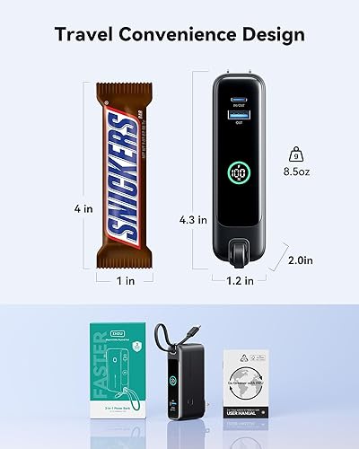 Miniatura 7 de INIU Cargador portátil, cargador de batería de carga rápida de 10000 mAh, 30 W, cable USB C integrado y enchufe de CA plegable, paquete de baterías