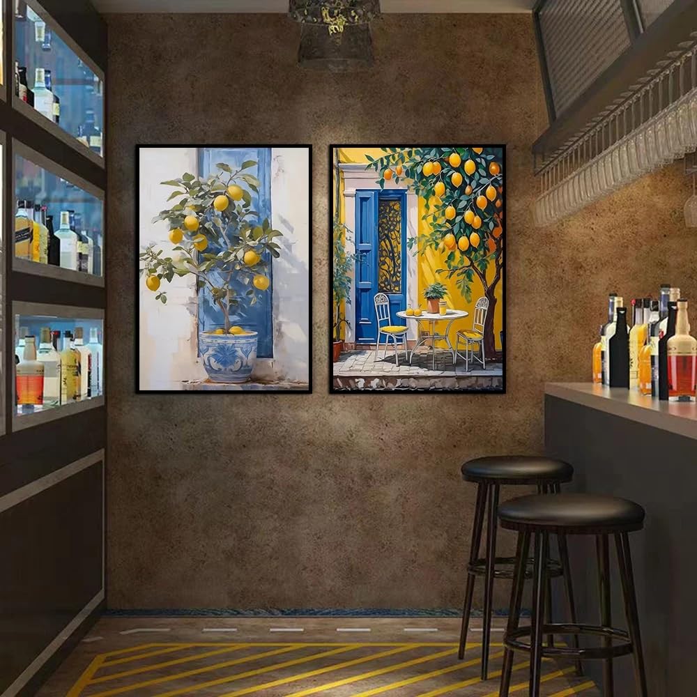 Cuadro en lienzo de jardín de limones para decorar una sala de estar moderna 1