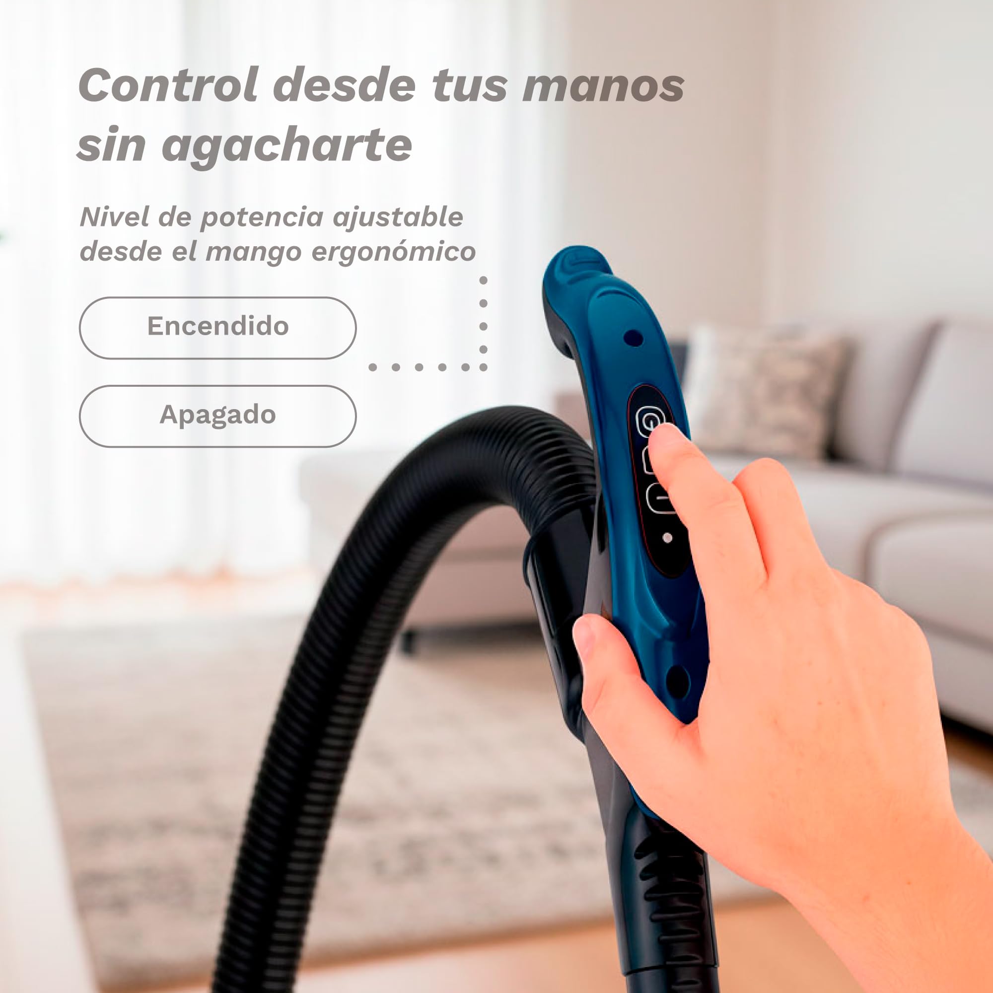 Grunkel Aspiradora de Trineo sin Bolsa 2,2 L 700W NOVAVAC | Tecnología Ciclónica 19KPA | Control Táctil en Mango | Filtro HEPA Lavable | Depósito Fácil Vaciado | Potencia Ajustable | Cable Automático