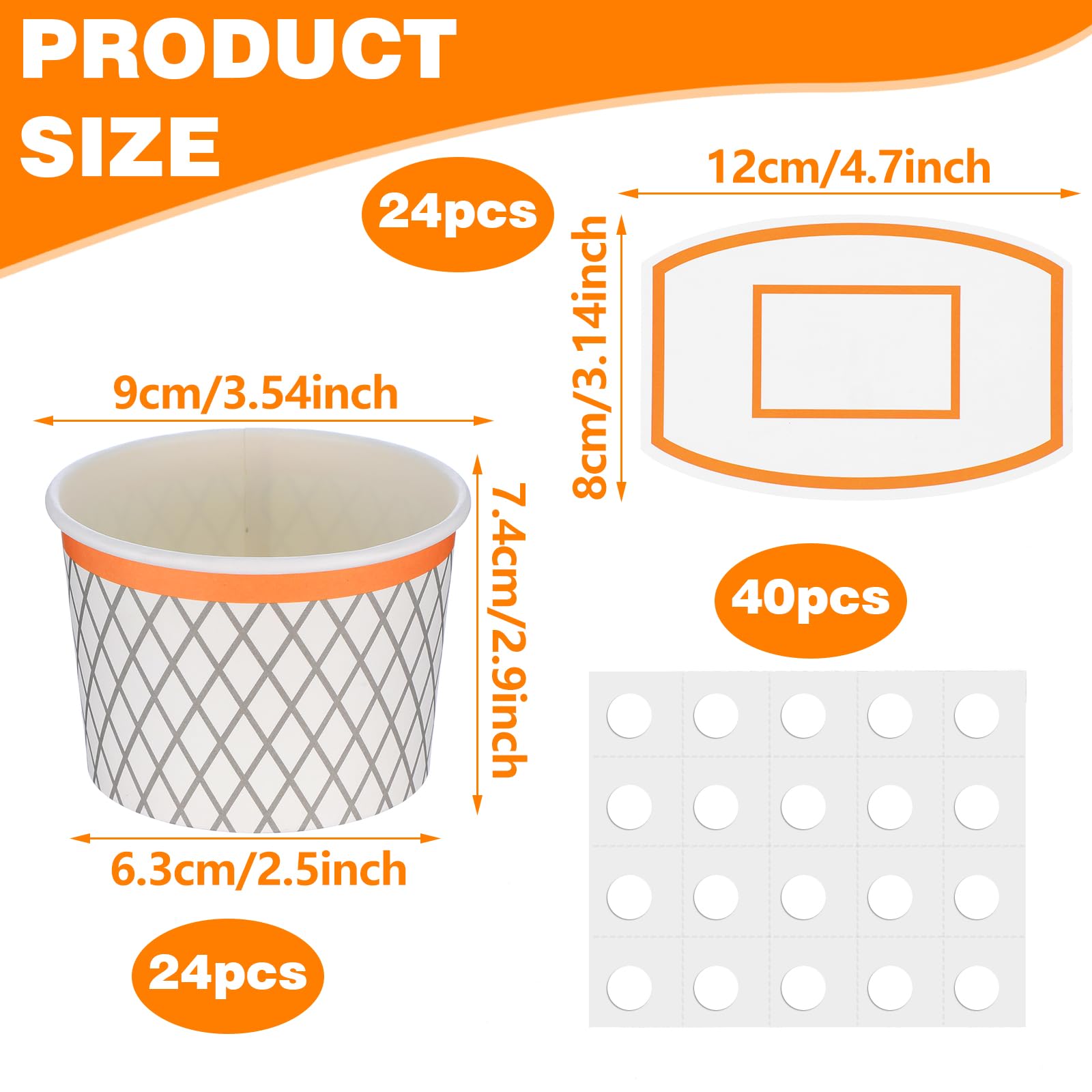 APLZGMG Basketball Hoop Snack Cups, 24 Sets Basketball Hoop Paper Treat Cups Basketball Party Supplies Disposable Treat Food Bowls Kids' Party Paper Cups for Basketball Themed Party Decorations